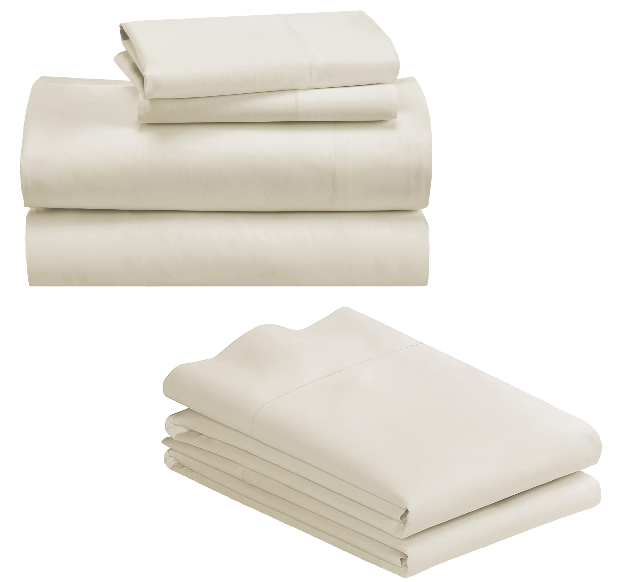 California Design Den 100% Cotton Sateen 500 Thread Count Full Sheet Set with 4 Pillowcases - Soft & Breathable Bedding Bundle in Ivory for Cozy Sleep & Hotel-Style Comfort