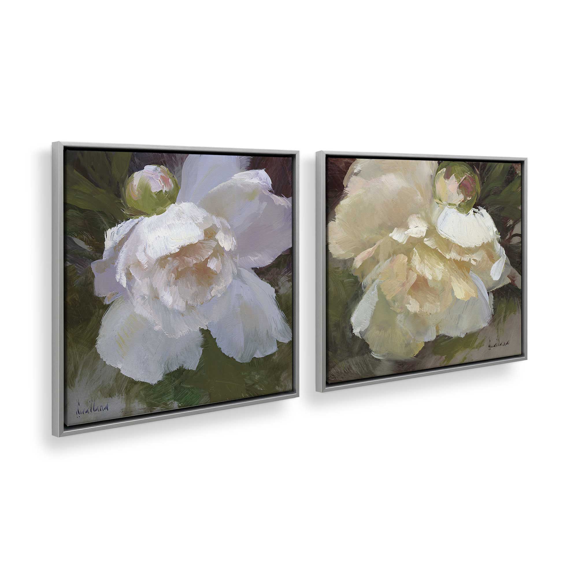 Elegant White Peony Flower Canvas Wall Art - Set of 2 Framed Prints for Home Decor | Perfect for Living Room, Bedroom & Office