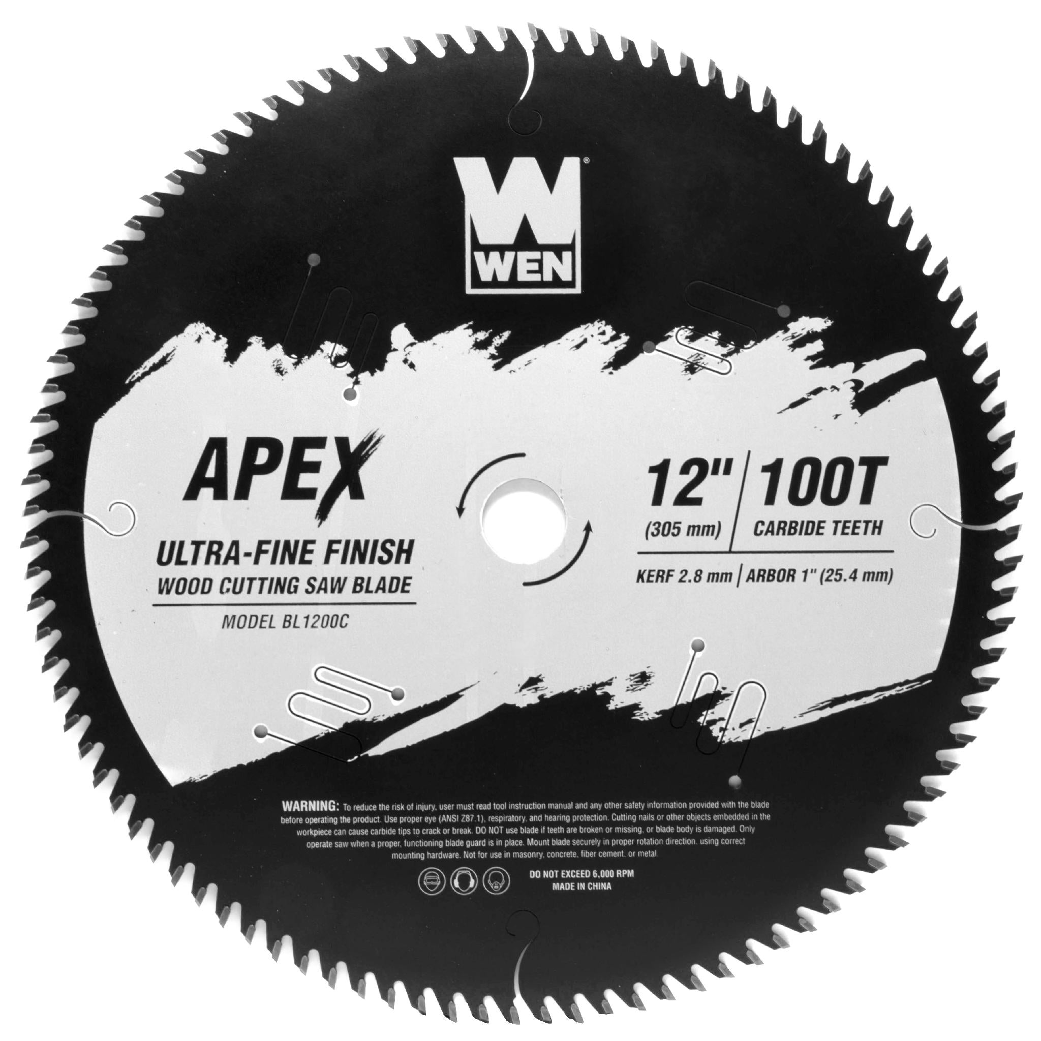 WEN BL1200C 12-Inch 100-Tooth Carbide Tipped Woodworking Saw Blade - Ultra Fine Finish, Industrial Grade with Cool Cut Coating | Perfect for Cabinet Making, Trim Work & Fine Woodworking Projects