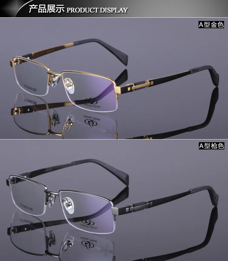 Brightzone Men's Semi-Rimless Big Square Titanium Frame Glasses 428001 - Lightweight Durable Eyewear for Work, Reading & Fashion