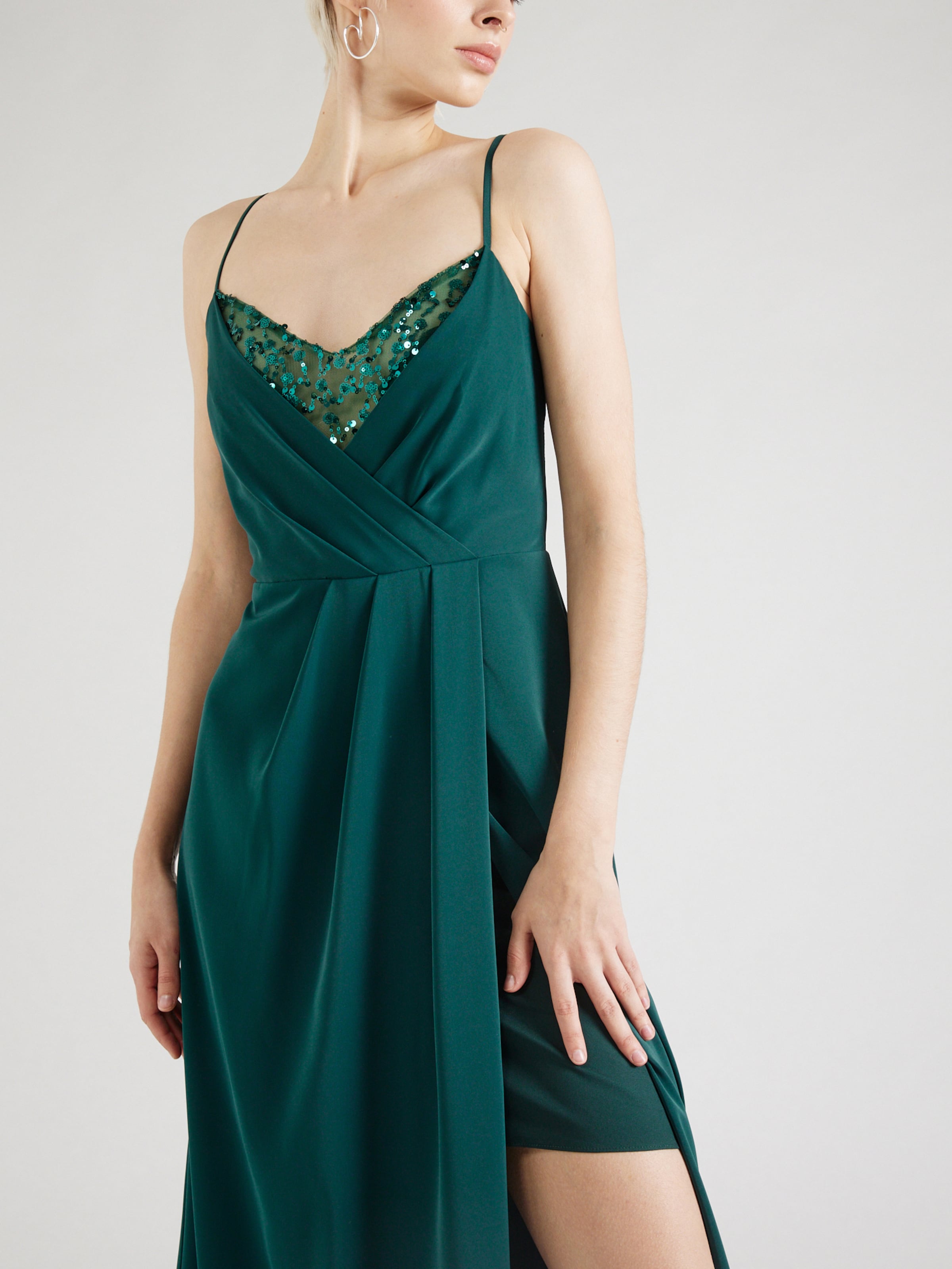 Elegant Green Crystal Embellished Pleated Maxi Dress for Women - Perfect for Weddings, Parties & Evening Events