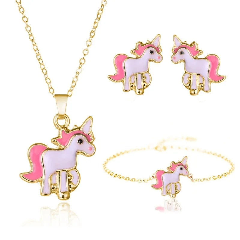 Unicorn Necklace and Earrings Set - Cute Fantasy Jewelry for Women & Girls - Perfect for Birthday Gifts, Cosplay, and Fairy-Themed Parties