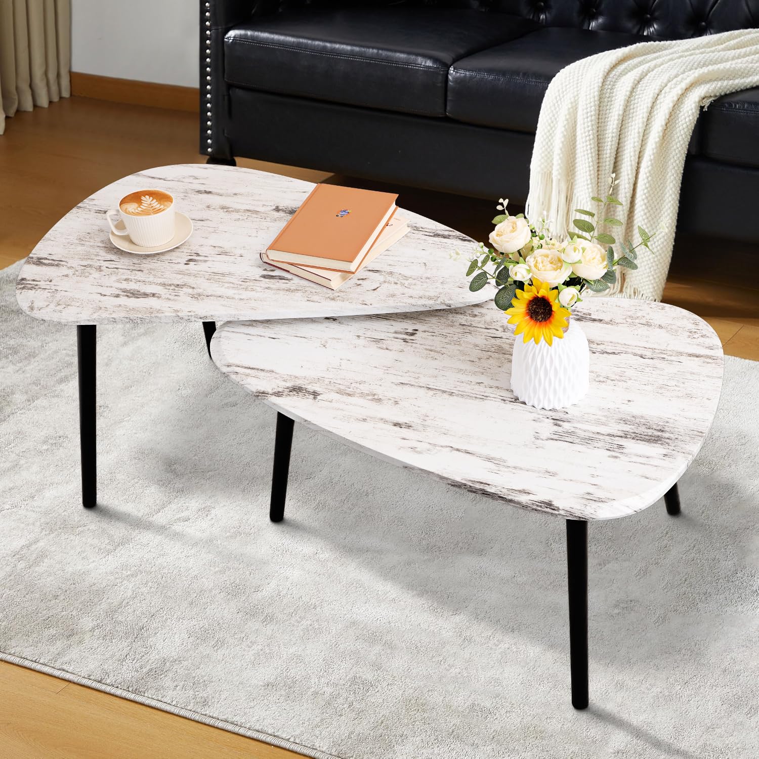 Modern Minimalist Irregular Nesting Coffee Tables Set of 2 - Triangle Side Tables for Living Room, Bedroom, Office - Sofa, Bedside & Apartment Decor - Space-Saving Home Furniture for Small Spaces