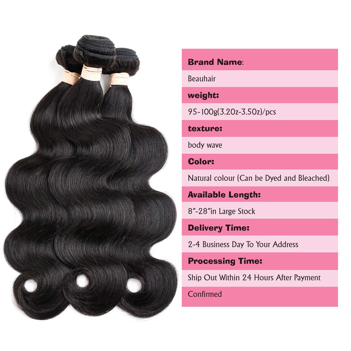 100% Virgin Human Hair Extensions - Body Wave 3 Bundles with 13x4 Lace Frontal | Unprocessed Natural Black Hair | 10 12 14 Inch Lengths with 10 Inch Frontal | Perfect for Daily Styling, Special Occasions & Salon Looks