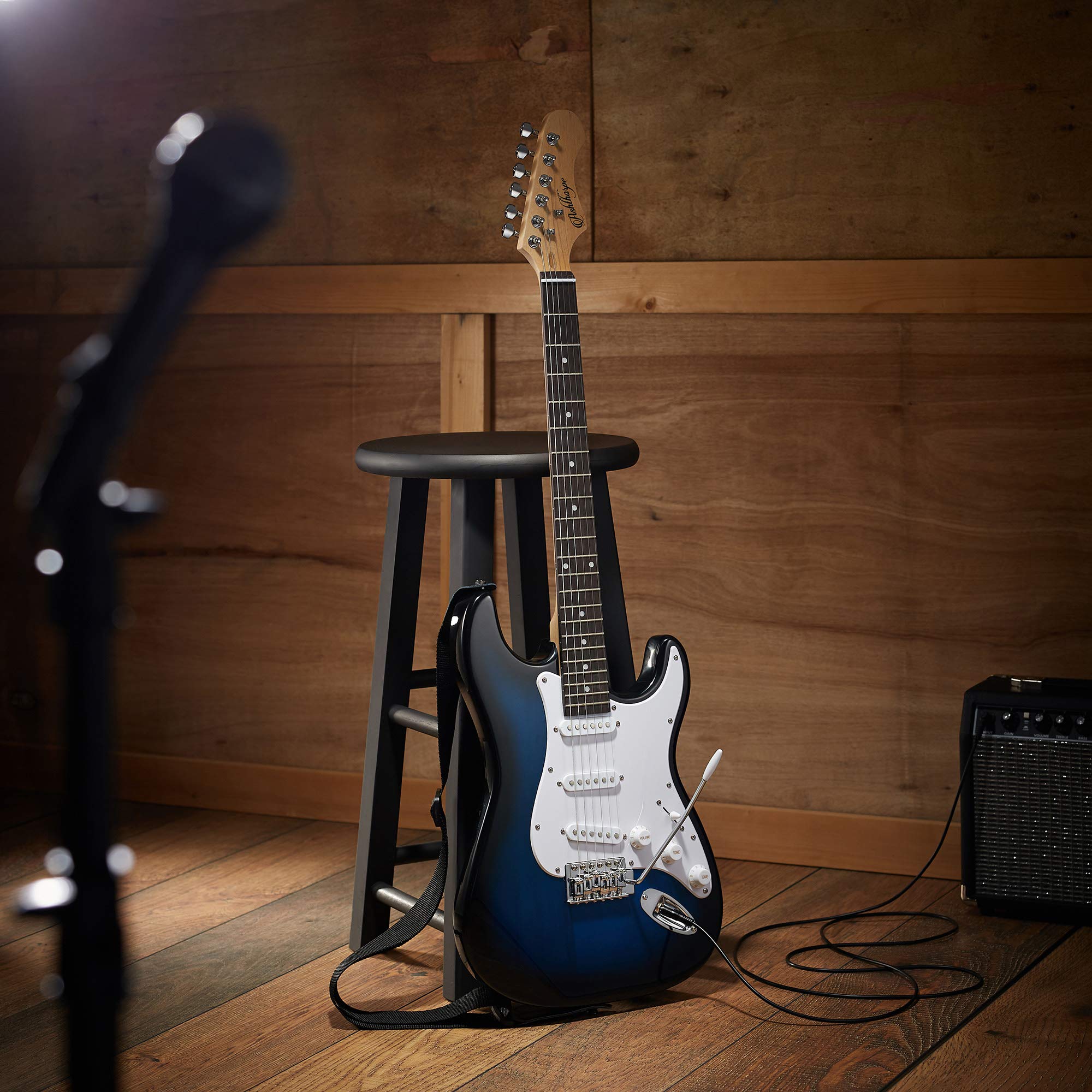 Ashthorpe 39-Inch Full Size Electric Guitar Kit (Blue-White) - Includes Padded Gig Bag, Tremolo Bar, Strap, Strings, Cable, Cloth & Picks - Perfect for Beginners, Practice & Live Performances