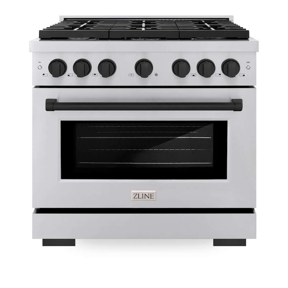 ZLINE Autograph Edition 36 Inch 5.2 cu ft Paramount Gas Range with 6 Burner Cooktop & Convection Gas Oven - Stainless Steel Matte Black Accents (SGRZ 36 MB) | Professional Kitchen Appliance for Home Chefs & Cooking Enthusiasts