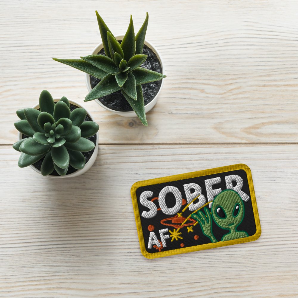 Galactic Sobriety Alien Embroidered Iron-On Patch - Unique Space-Themed Badge for Jackets, Hats & Backpacks - Perfect for Cosplay, DIY Crafts & Gifts