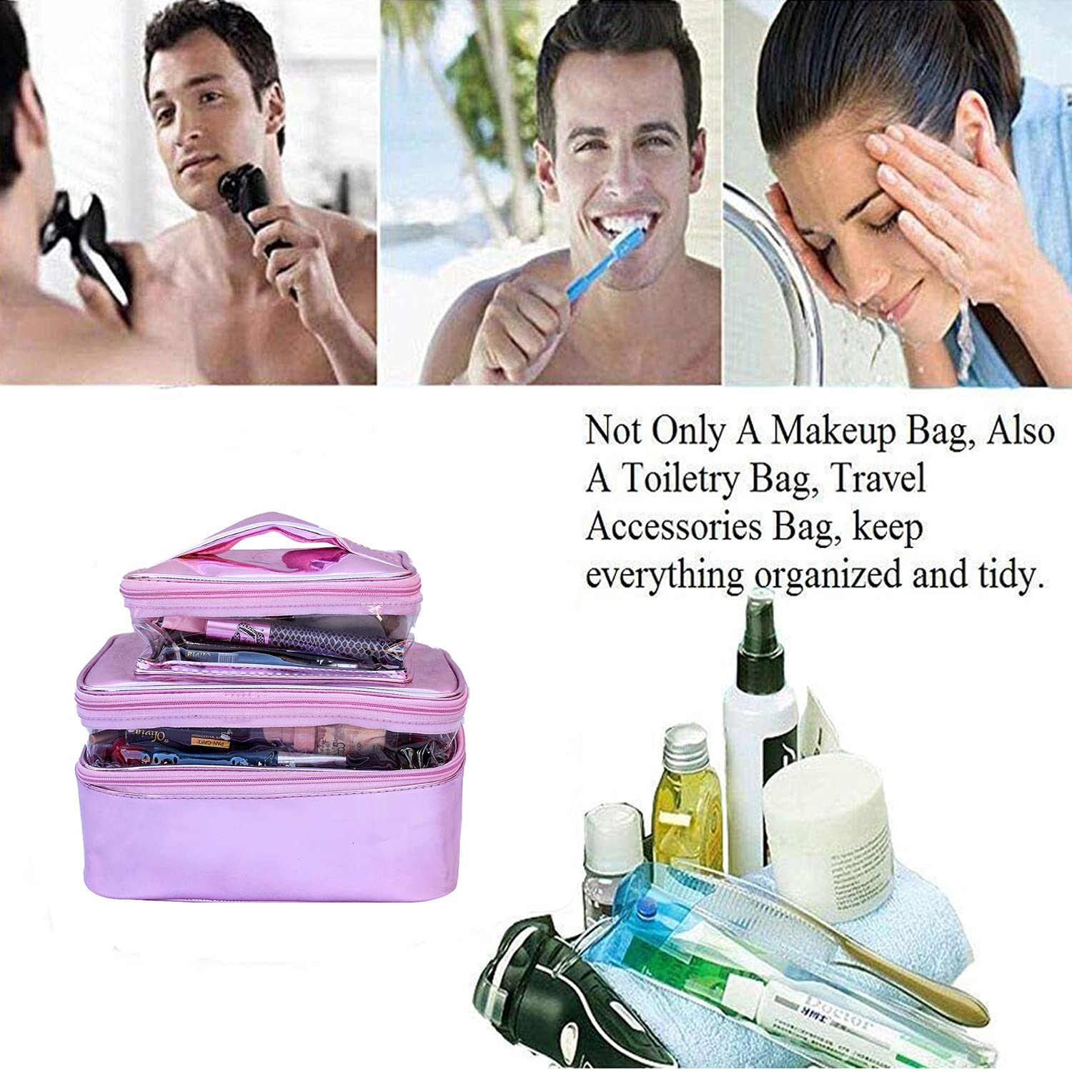 Pink 3-Fold Makeup Bag - N A PURSE Cosmetic Organizer & Travel Pouch for Women | Perfect for Travel, Gym, and Daily Essentials Storage