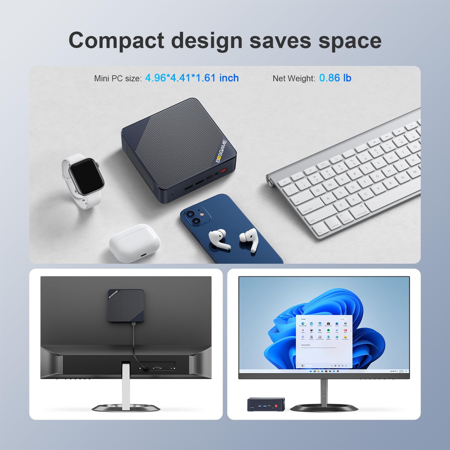 Mini PC B100 - Intel Alder Lake N100, 16GB DDR4 RAM, 512GB SSD, USB-C Docking Support, 4K Triple Display, 2.5G Ethernet - Perfect for Home Office, Gaming & Digital Signage