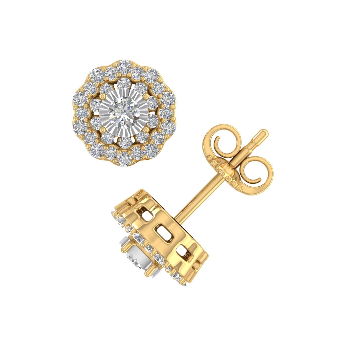 1/2 Carat Diamond Cluster Earrings in 10K Gold - IGI Certified | Elegant Stud Earrings for Women | Perfect for Weddings, Anniversaries & Special Occasions