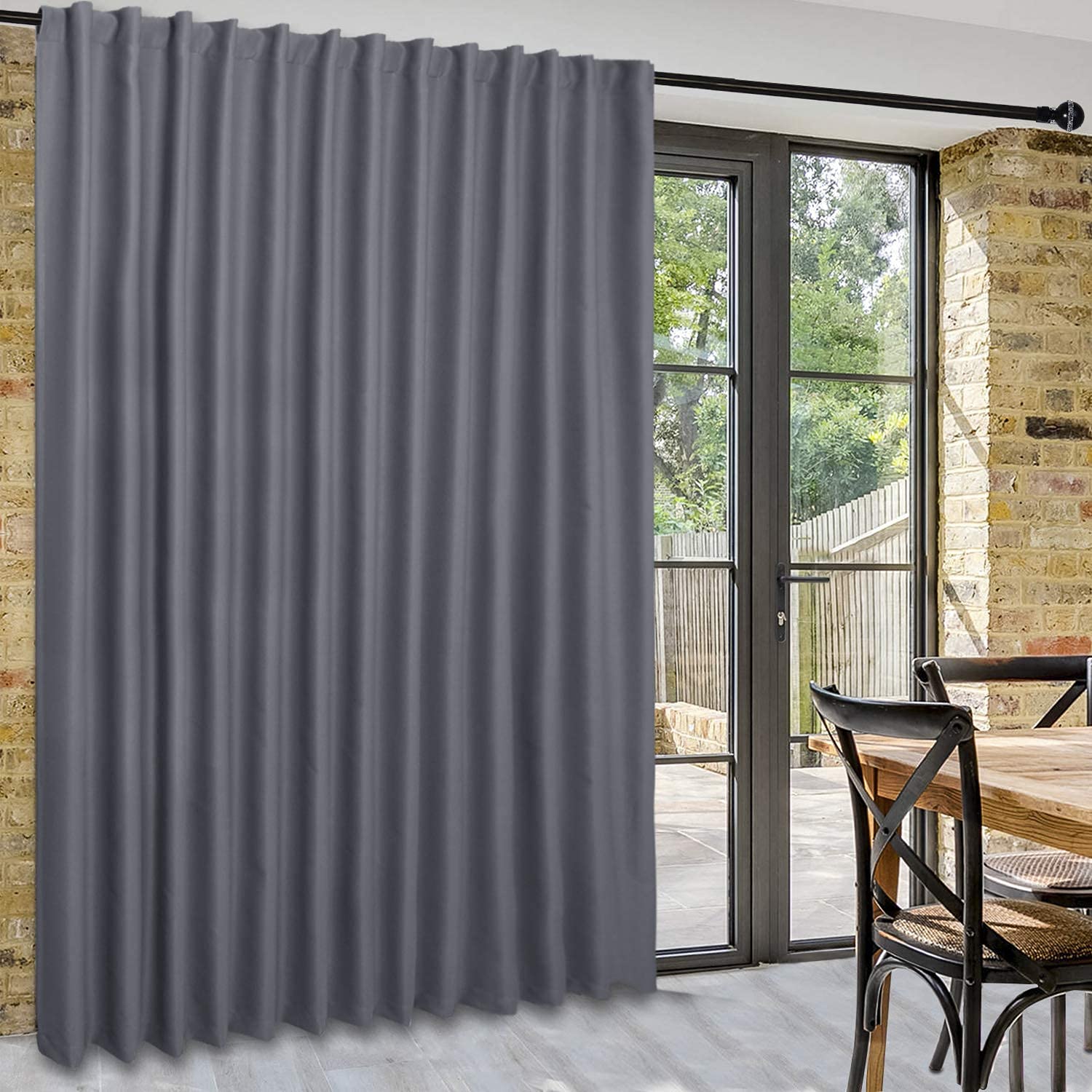 DWCN Blackout Grey Curtains Set - Rod Pocket Design for Patio Sliding Doors - 1 Panel 38x45 Inches & 1 Panel 100x96 Inches - Light Blocking, Privacy & Thermal Insulation - Perfect for Living Room, Bedroom or Home Office
