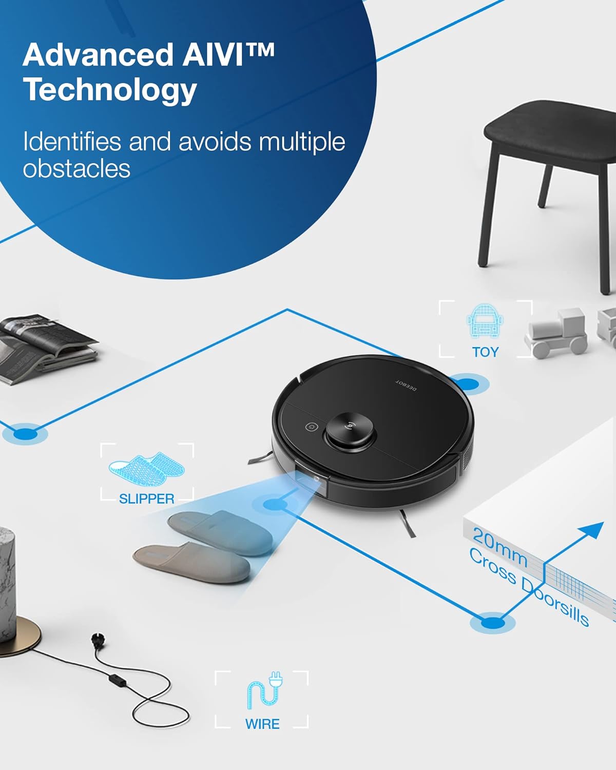 Ecovacs DEEBOT OZMO T8 AIVI Robot Vacuum and Mop Combo - Smart AI Laser Mapping, Object Recognition, Live Video Monitoring, 180min Runtime - Ideal for Hardwood Floors, Carpets & Pet Hair Cleaning (Black)
