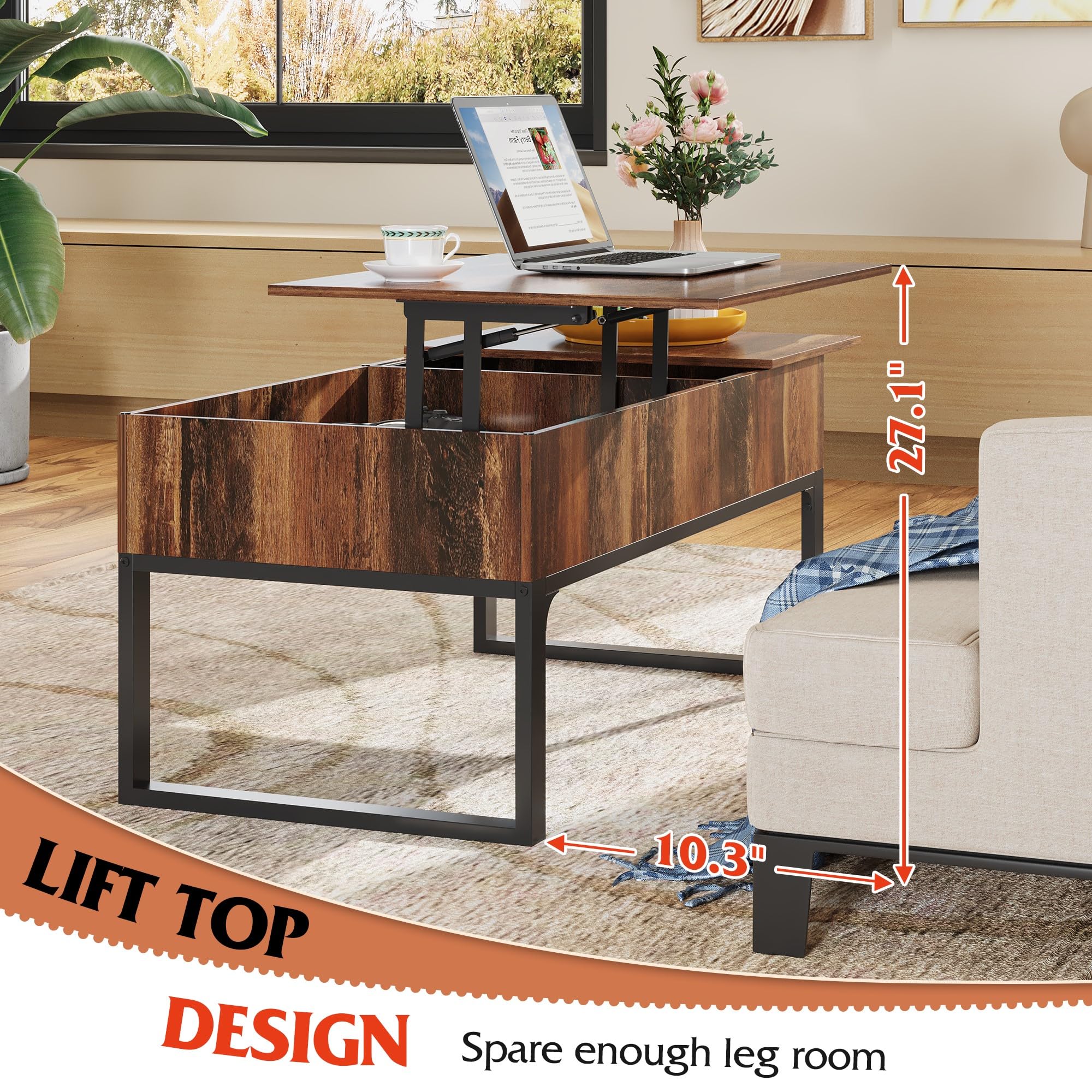 WLIVE Lift Top Coffee Table with Storage - 40.9
