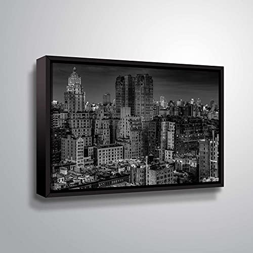 ArtWall Richard James 'UWS at Dusk' Framed Canvas Wall Art - 32x48 Inches, Gallery Wrapped Floater Frame - Perfect for Living Room, Bedroom & Office Decor