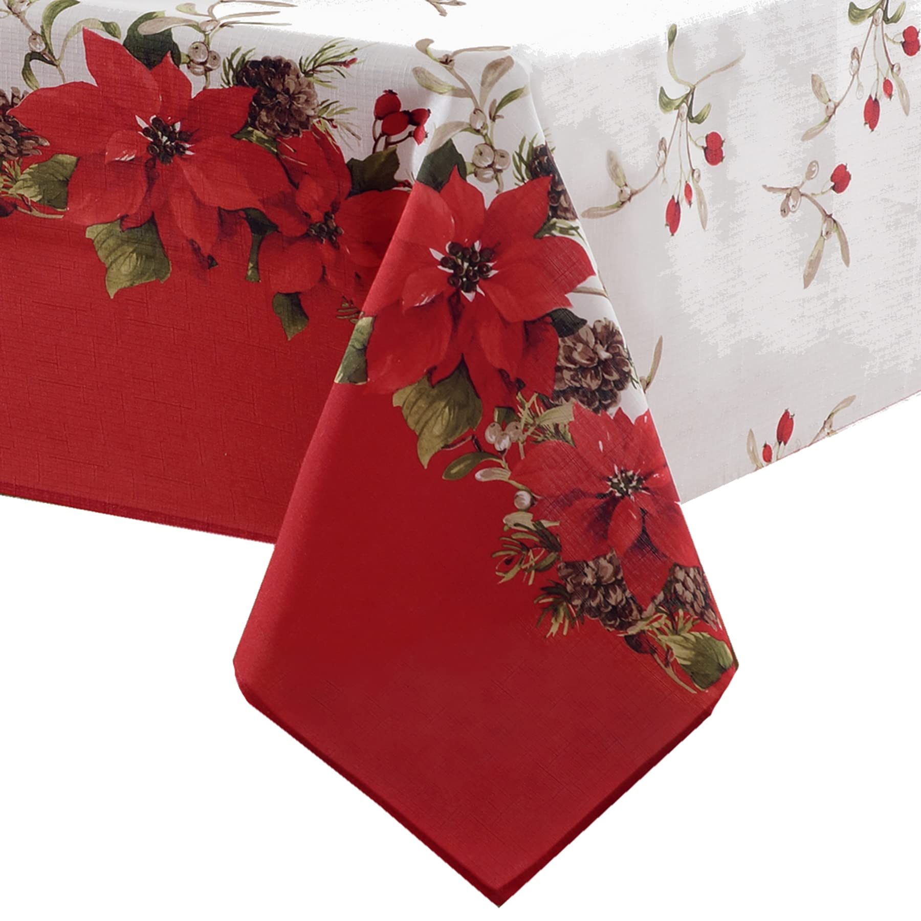 Newbridge Christmas Blooming Poinsettia Double Bordered Set of 4 Fabric Placemats - Holiday Red & White Poinsettia Dining Table Mats for Festive Decorations & Holiday Dinner Parties