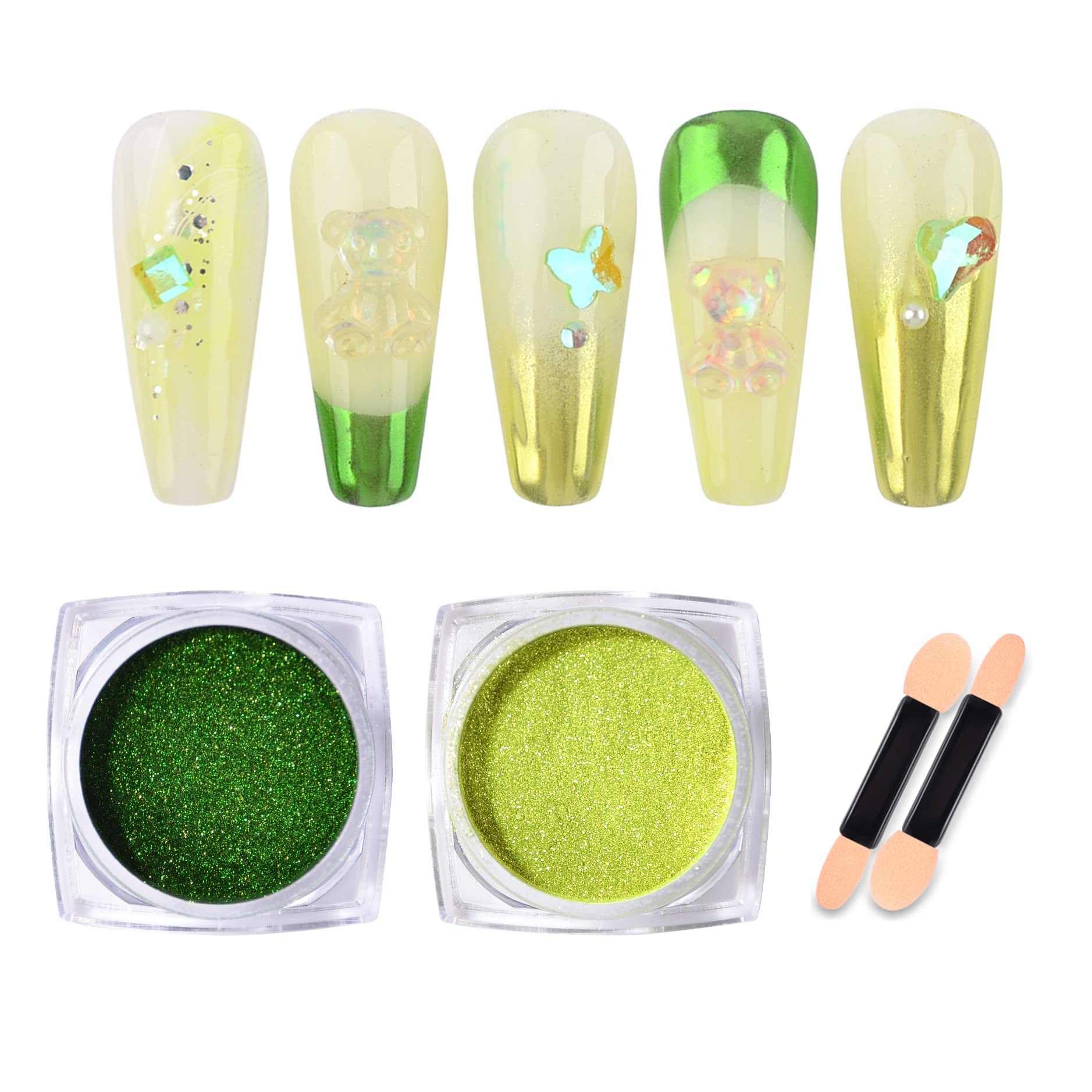 DSHIJIE Apple Green Mirror Chrome Nail Powder - Holographic Pigment for Nail Art, Manicure & Decoration - Perfect for Salon, DIY Nails & Special Occasions