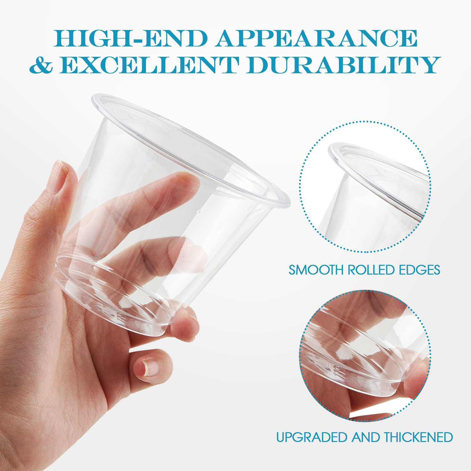 Turbo Bee 300 Pack 9oz Clear Disposable Plastic Cups - Crystal PET Party Drinking Cups for Wine, Juice, Iced Coffee & Cold Beverages - Perfect for Parties, BBQs, Picnics & Office Events