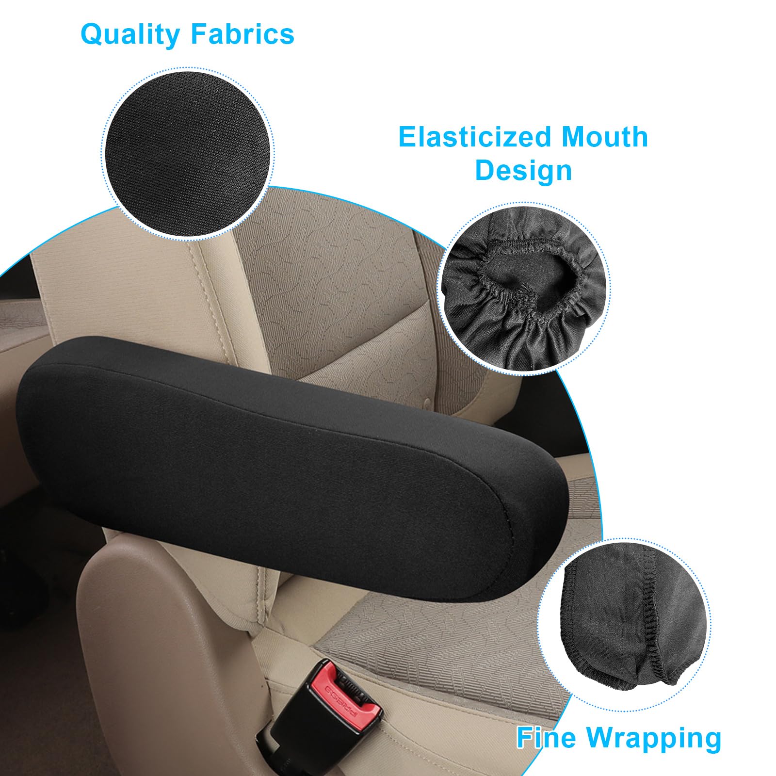 2 PCS Universal Car Seat Armrest Covers - Elastic Fabric Protectors for SUV, Truck - Black