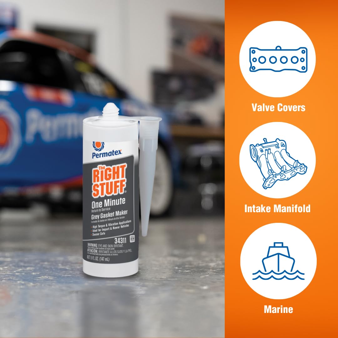 Permatex 34311-6PK The Right Stuff Grey Gasket Maker, 5 oz (Pack of 6) - High-Temperature RTV Silicone Sealant for Automotive, Marine & Industrial Gasket Repair & Sealing
