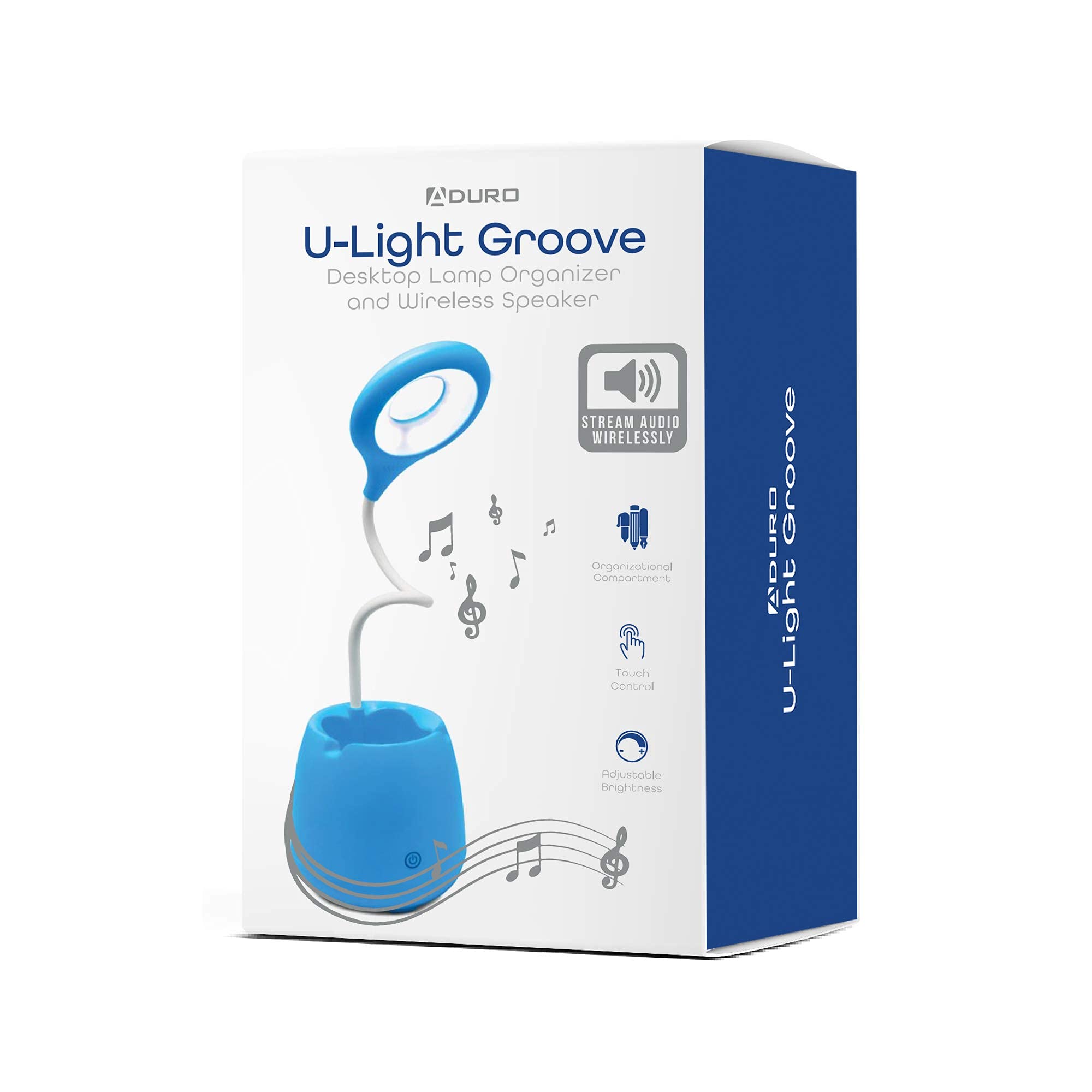 Aduro U-Light Adjustable Gooseneck Desk Lamp with Wireless Speaker & Phone Stand - Multifunctional LED Table Light for Home Office, Study, Reading & Nightstand Use (Blue)