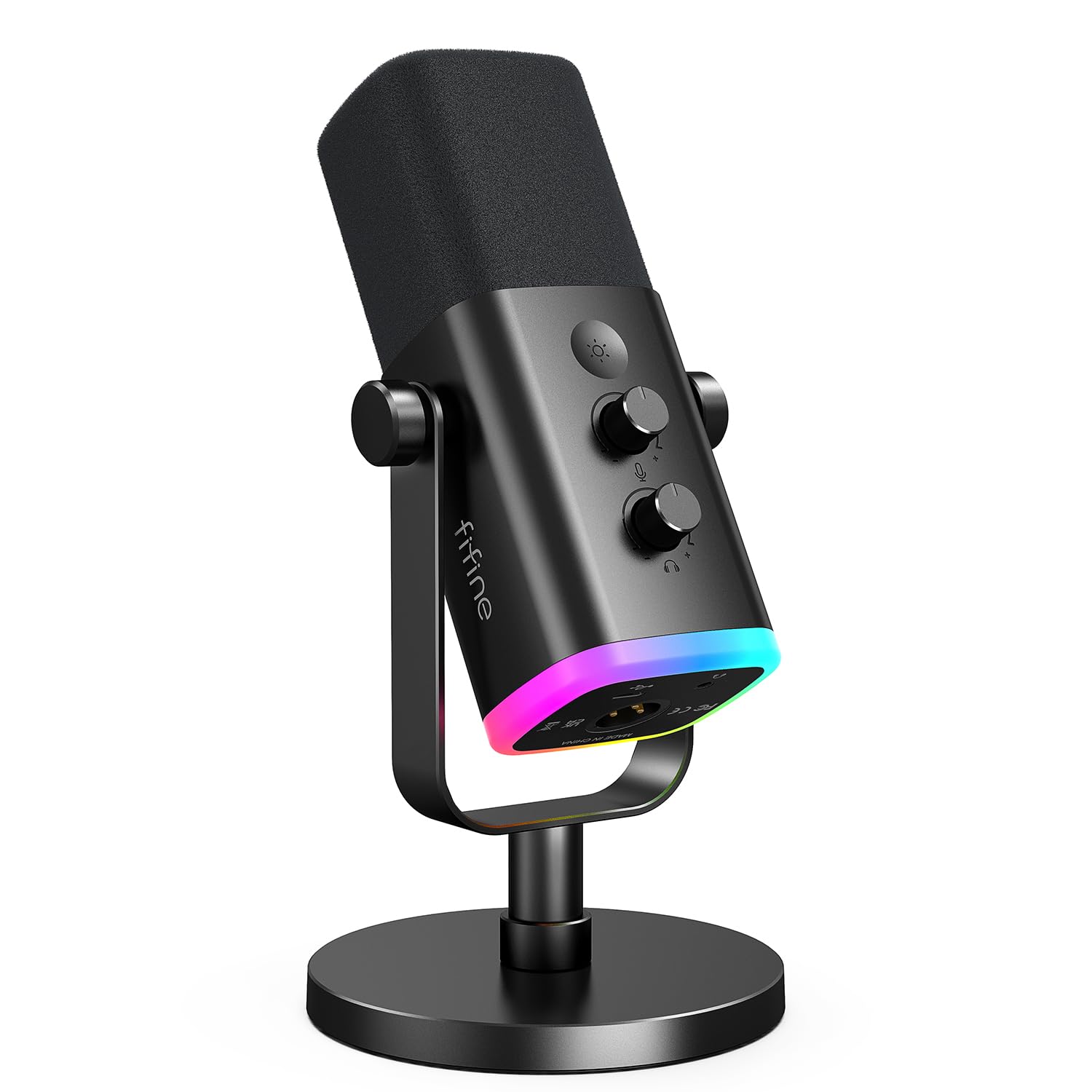 Fifine AM8 XLR/USB Dynamic Microphone for Podcasting, Gaming & Streaming - RGB Lighting, Mute Button, Headphone Jack & Desktop Stand - Perfect for YouTube, VoiceOver, Singing & PC Recording (Ideal for Home Studios, Twitch Streamers & Content Creators)