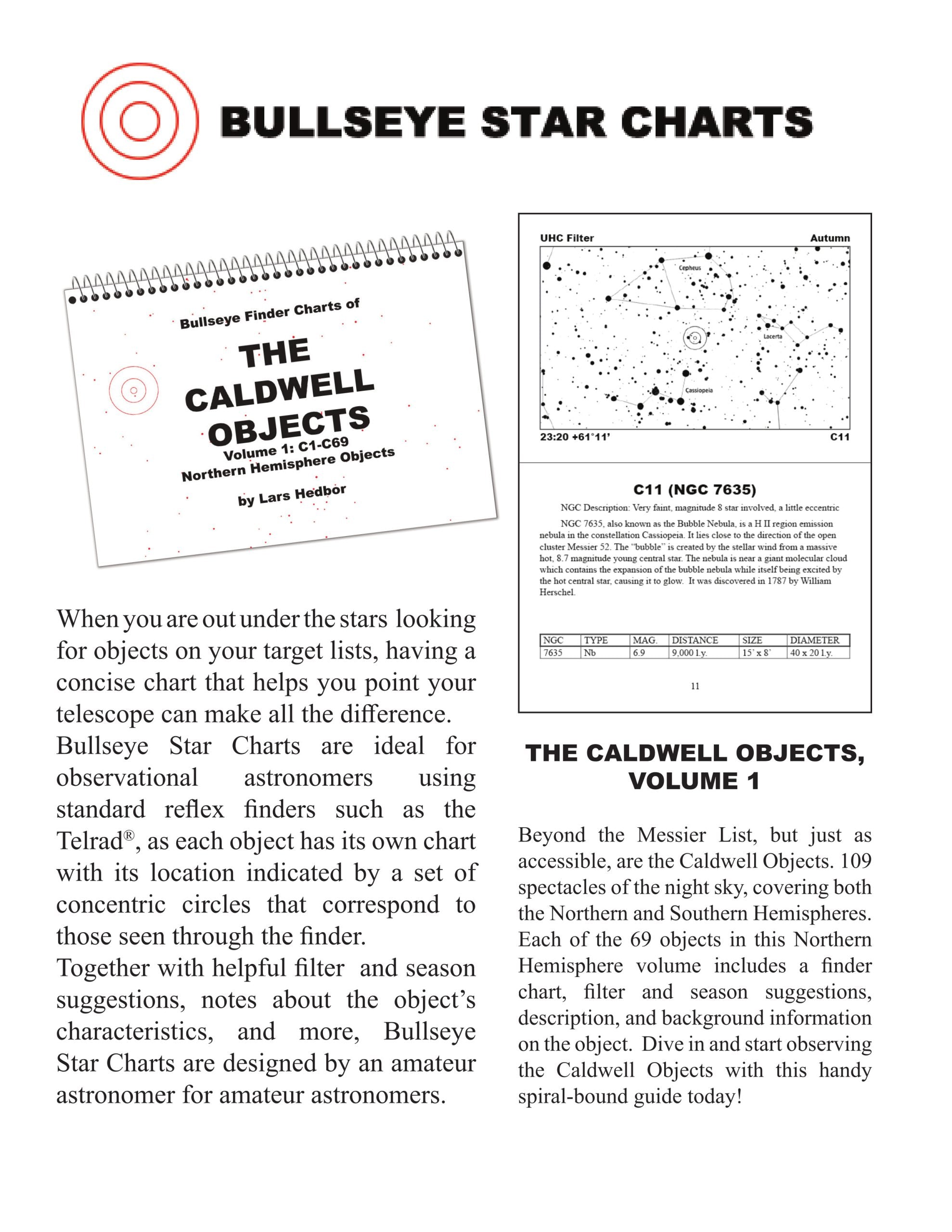 Bullseye Finder Charts of the Caldwell Objects Volume 1 - Astronomy Star Maps for Telescope Observation & Night Sky Exploration