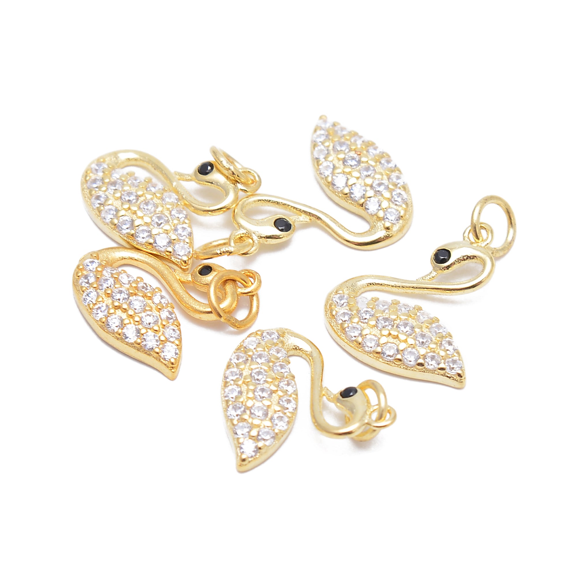 14K Gold Plated Sterling Silver Swan Charm with CZ Stones - 11x13mm (3 PCS) - Elegant Jewelry for Necklaces, Bracelets & Gift Giving