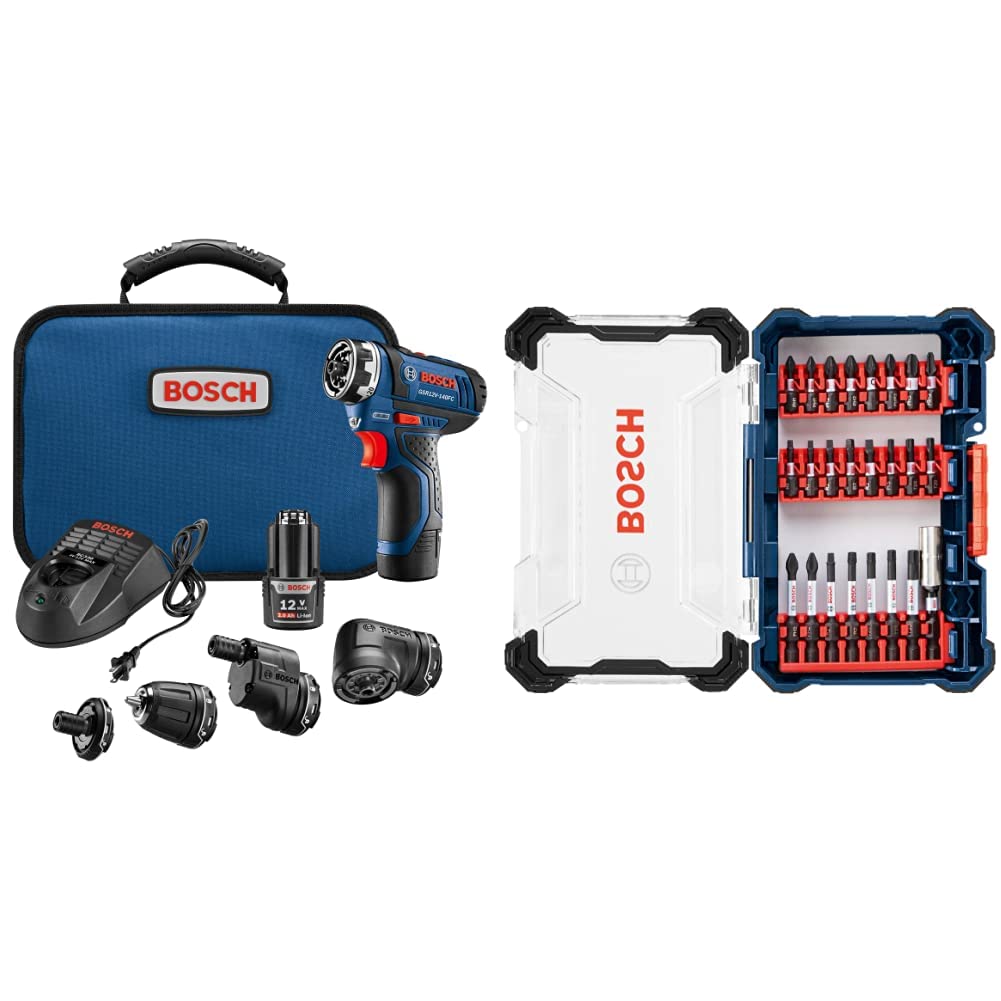Bosch 12V Cordless Electric Screwdriver Kit with 24-Piece Screwdriver Bit Set & Custom Case - Perfect for DIY Home Projects, Furniture Assembly, and Professional Construction Work