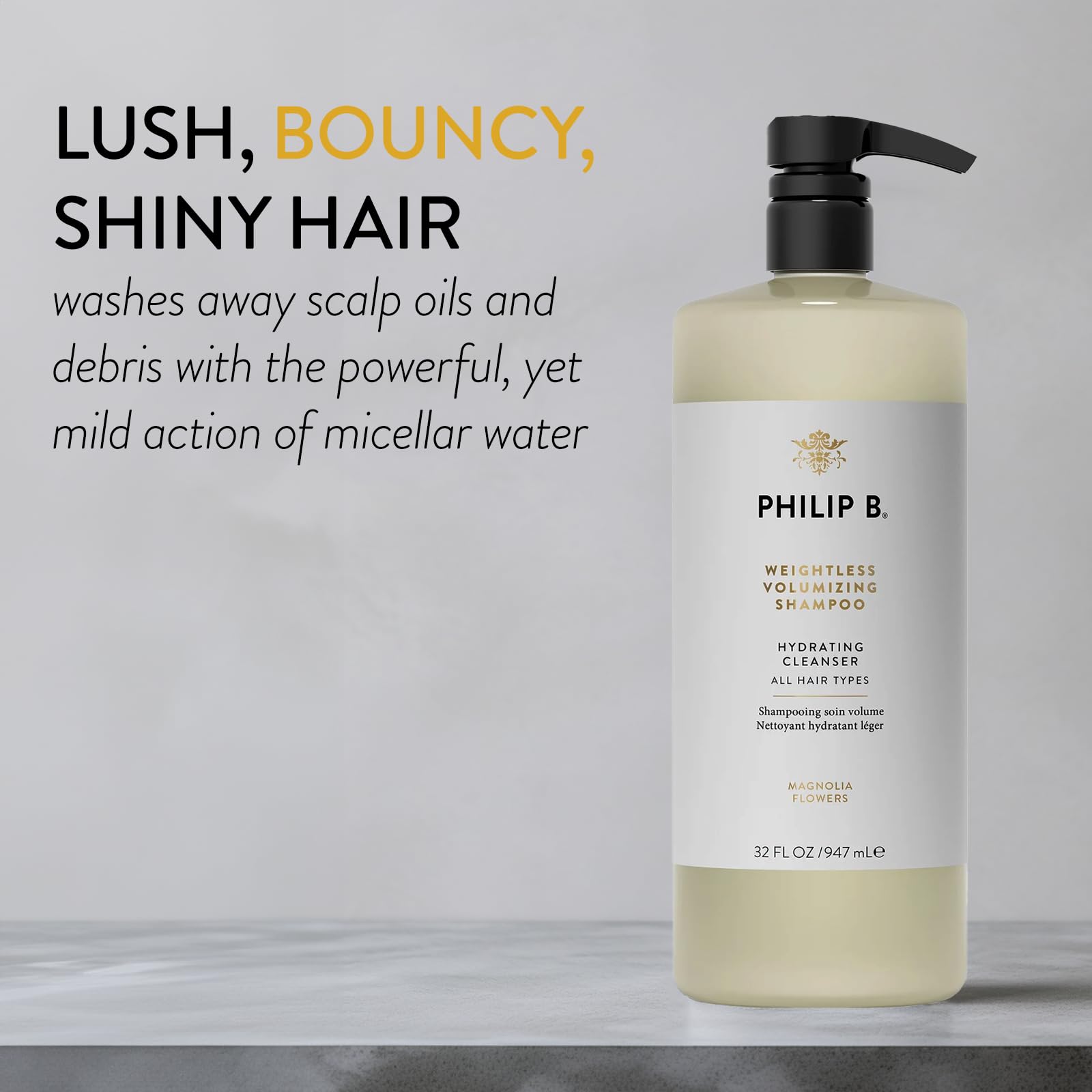 PHILIP B Weightless Volumizing Shampoo 32 oz (947 ml) - Oil & Product Build-Up Remover for Extra Body & Lushness | Volumizing Hair Care for Fine, Flat Hair | Daily Use for Fuller, Healthier Looking Hair