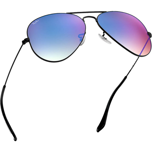 Aviator Sunglasses - Shiny Black Mirror Lens with Blue Gradient Flash - Perfect for Driving, Outdoor Sports & Fashion Accessories