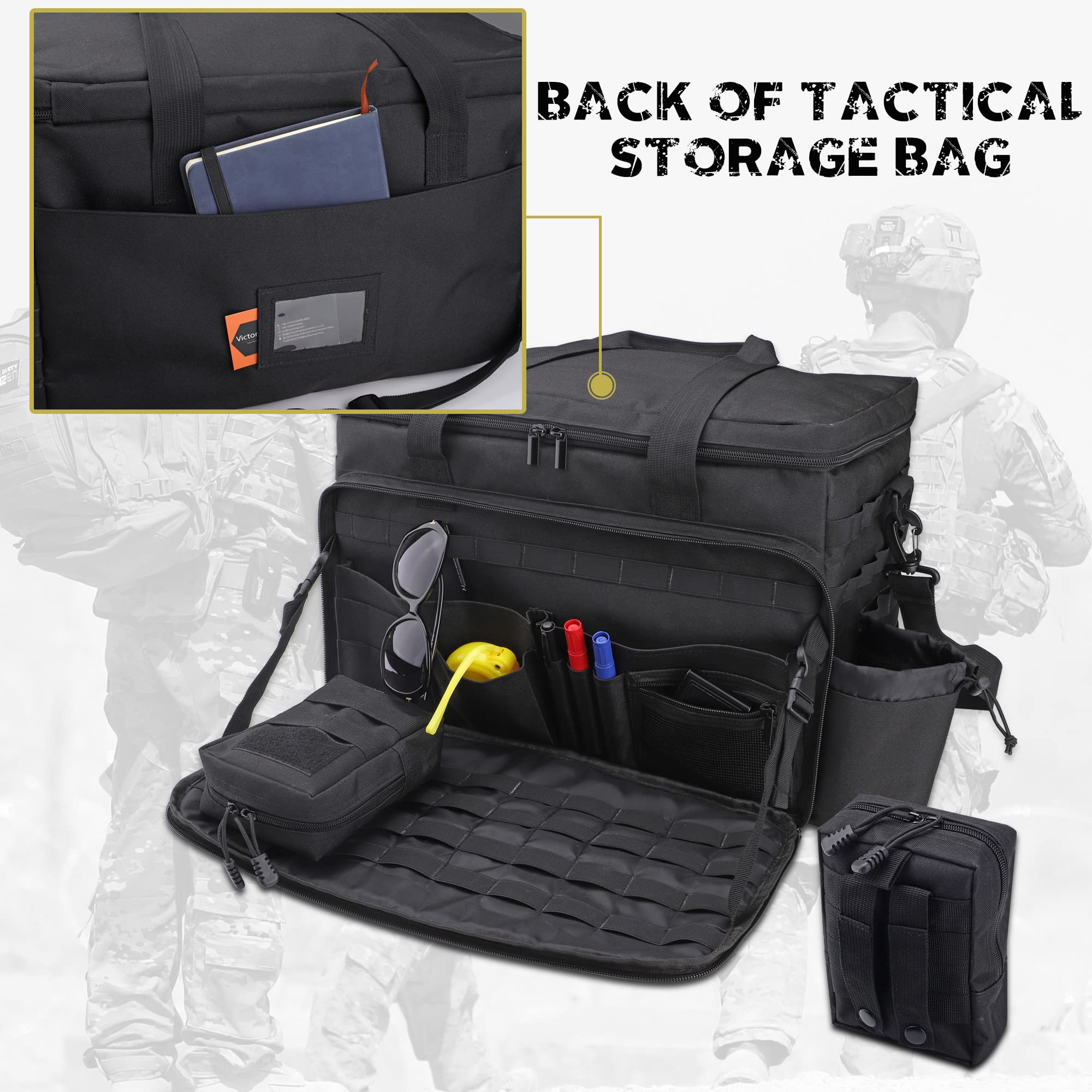 Richeer Tactical Patrol Bag for Law Enforcement - Police Equipment Gear with 2 Detachable MOLLE Pouches & Laptop Compartment (Fits 17