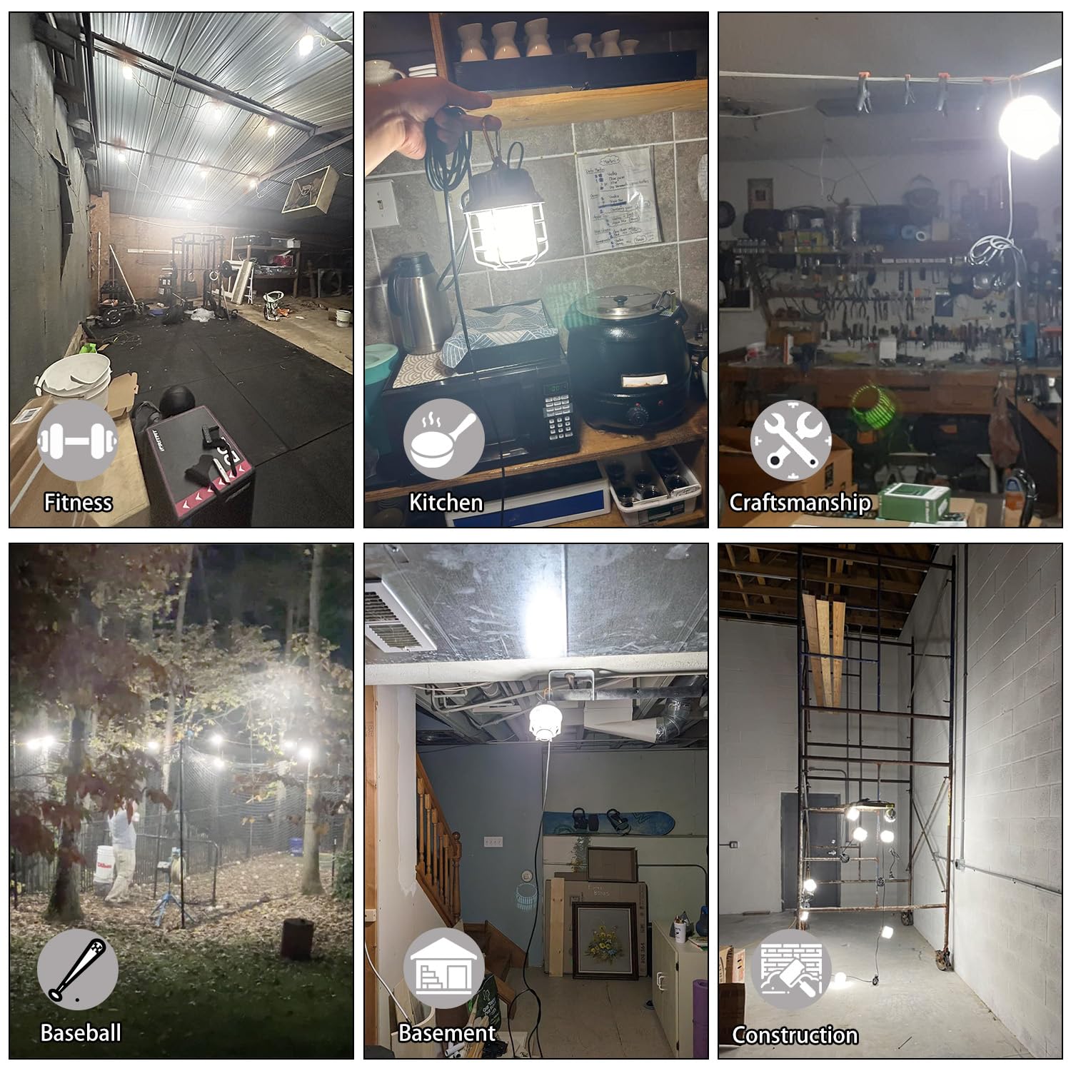 55W 8500LM LED Work Light - Equivalent to 200W HID/HPS - 13.12FT Power Cord with US Plug - 5000K Daylight White - Linkable Hanging Light with Outlet & Hook - Perfect for Construction Sites, Warehouses, Garages, and Outdoor Events