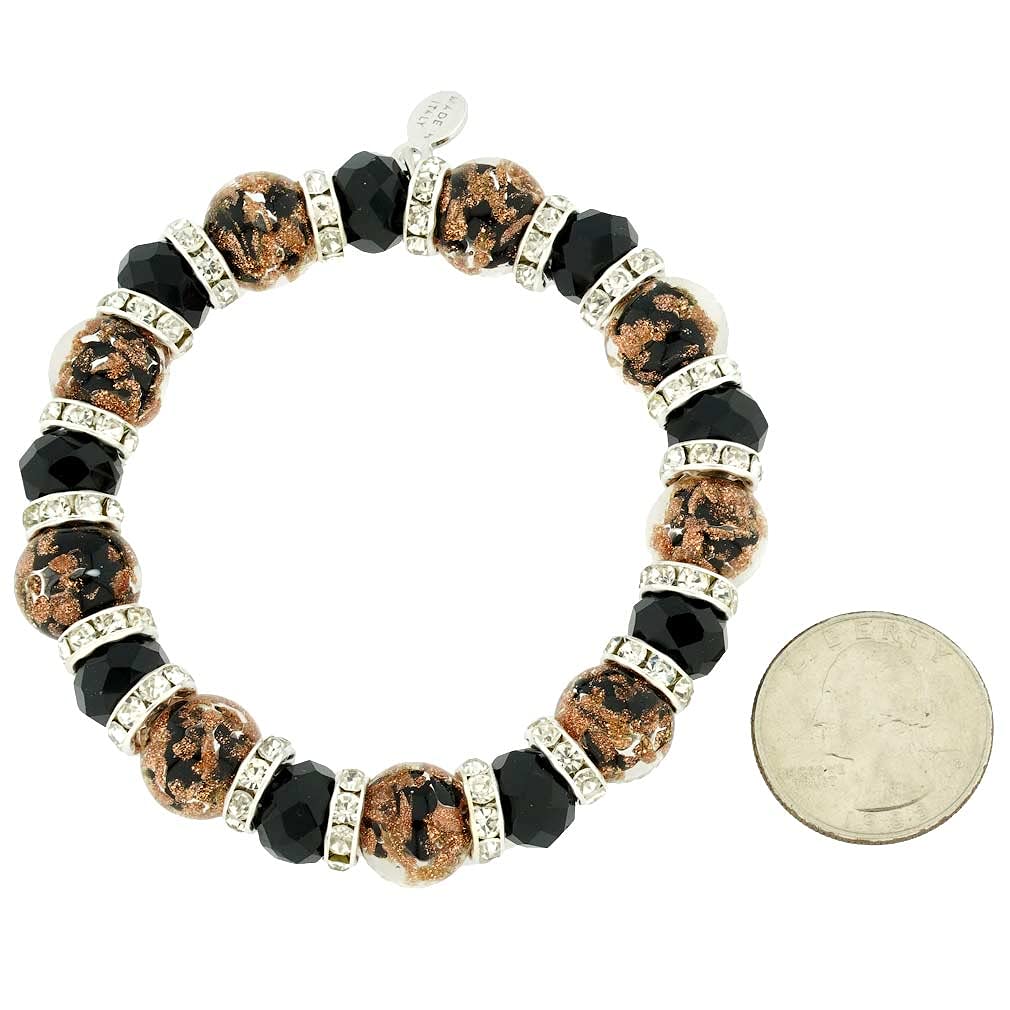 Venetian Murano Glass Symphony Stretch Bracelet in Black - Elegant Italian Jewelry for Women, Perfect for Parties, Weddings & Special Occasions