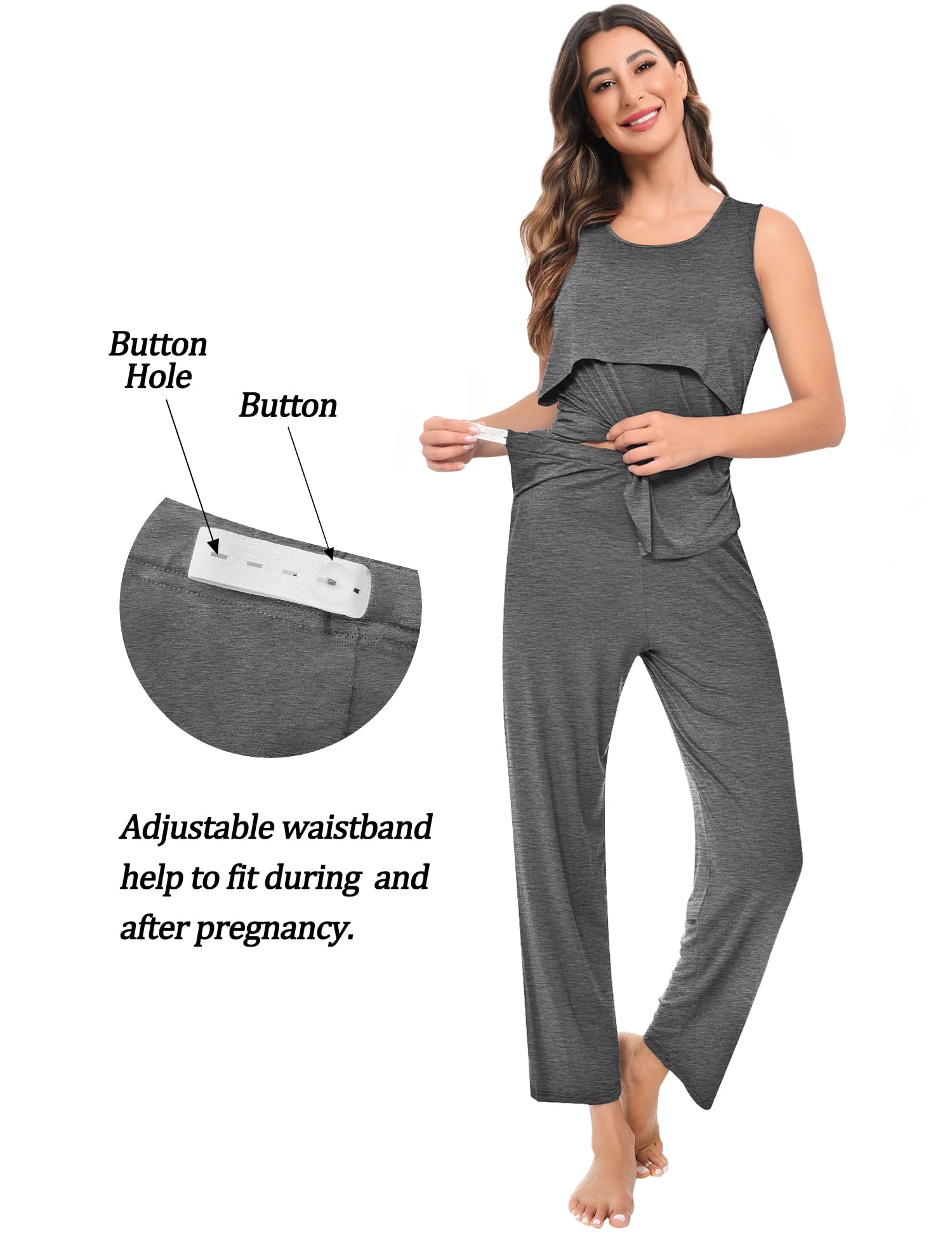 SWOMOG 3-Piece Maternity Nursing Robe Set - Soft Postpartum Pajamas for Breastfeeding, Labor & Delivery - Comfortable Hospital Pregnancy Pjs for New Moms (Perfect for Nursing, Recovery & Skin-to-Skin Bonding)