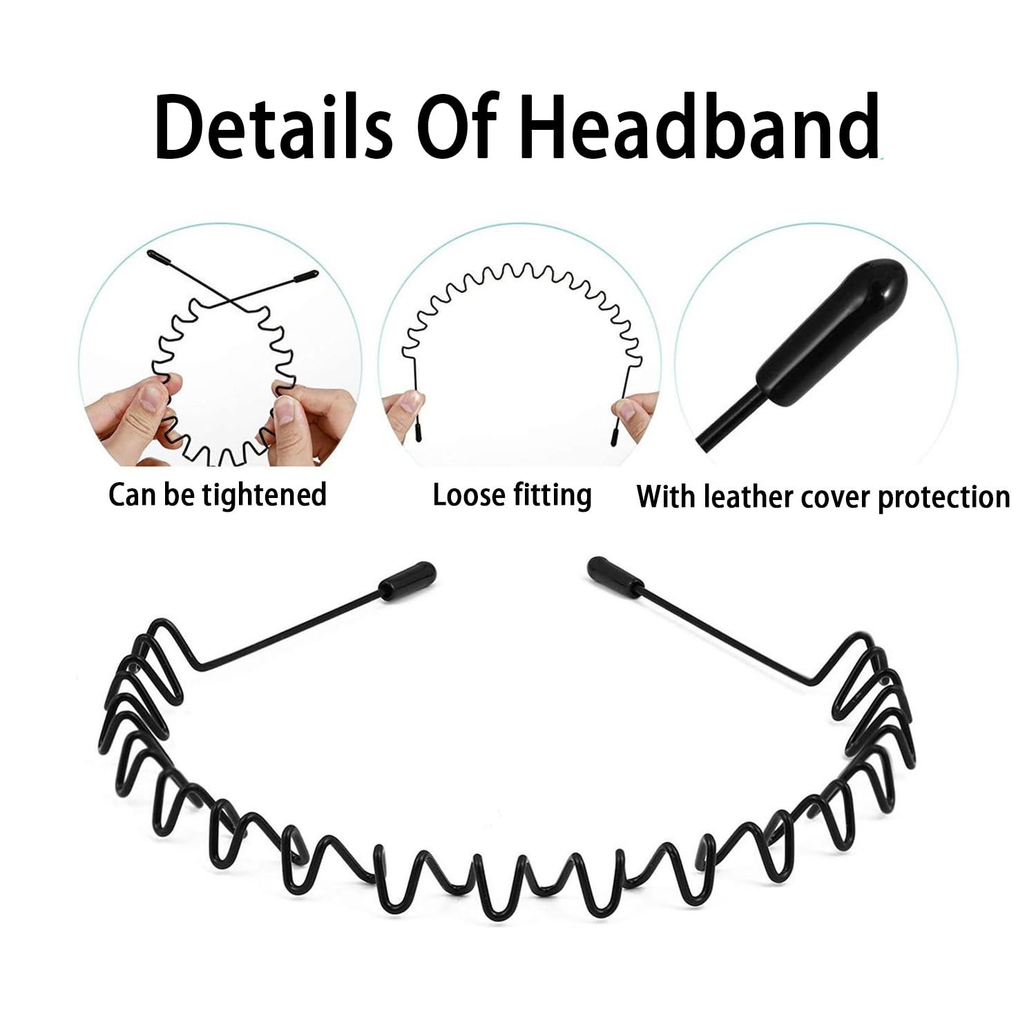 WUBAYI 6Pcs Metal Headbands for Men & Women - Non-Slip Sports Headband, Fashion Hair Band for Gym, Running, Yoga, Weddings & Daily Wear - Black Unisex Head Accessories