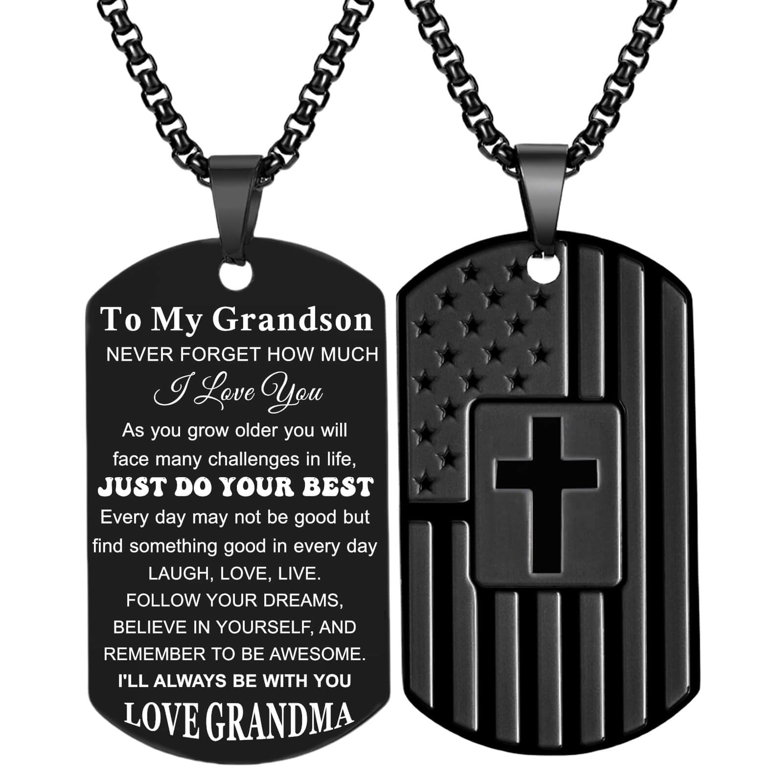 Coolvy To My Son Necklace from Mom & Dad - Military Dog Tag Cross Pendant for Men - Patriotic American Flag Jewelry Gift for Son-in-Law, Grandson, Daughter, Granddaughter - Perfect for Birthday, Christmas & Family Occasions