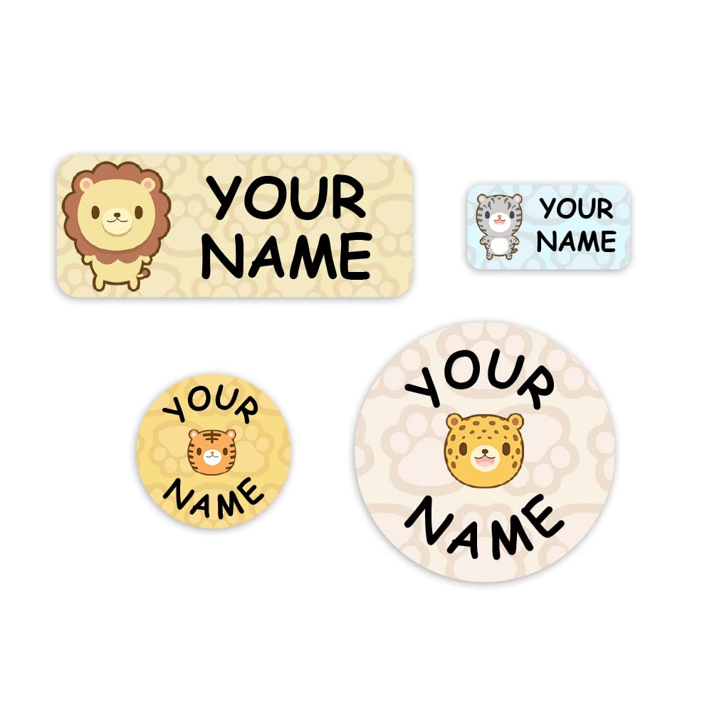 Personalized AZ Label Pack for Camp, School & Daycare - Waterproof Laundry Safe Name Labels & Tags (Wild Kittens Design) - Perfect for Kids' Clothing, Lunch Boxes & Backpack Identification
