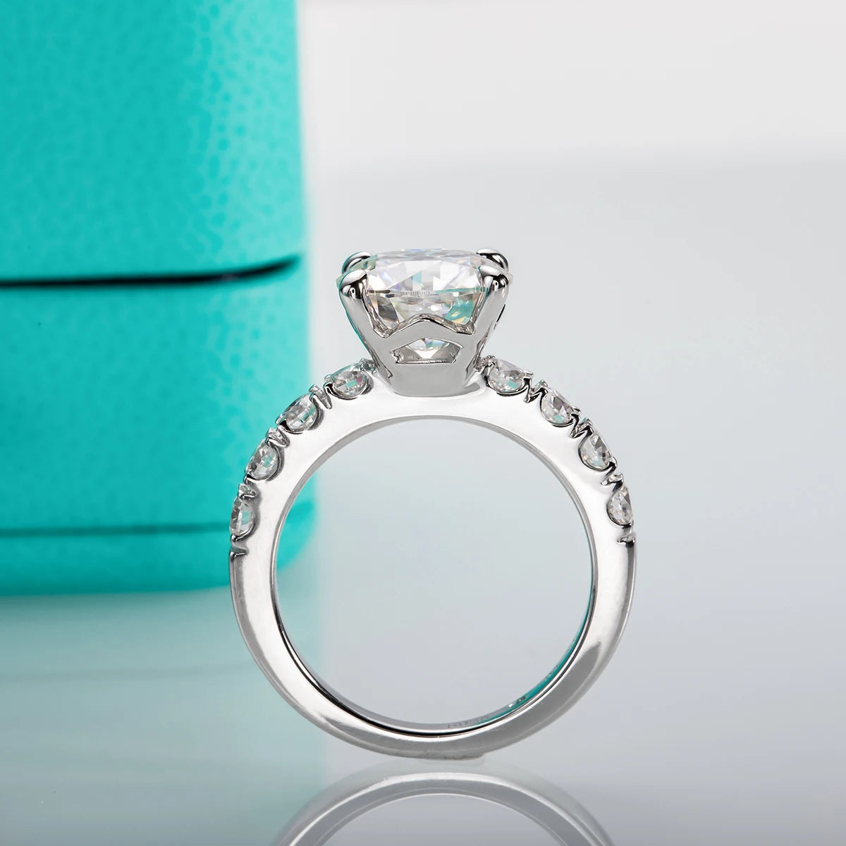 4.3cttw D Color Moissanite Engagement Ring - 925 Sterling Silver 18k Gold Plated Lab Created Diamond Wedding Band for Women | Perfect for Proposals, Anniversaries & Bridal Jewelry