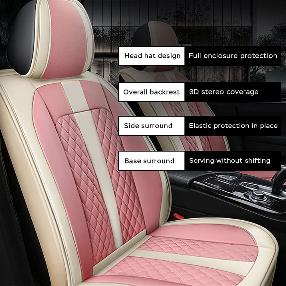 Luxury PU Leather Front & Rear Seat Covers for Infiniti FX35 - Comfortable, Stylish Pink & Beige Car Seat Protectors for Daily Commute & Road Trips