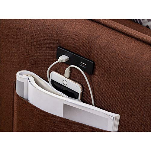 Lilola Home Mia Brown Sectional Sofa Chaise with USB Charger & Pillows - Modern L-Shaped Couch for Living Room, Family Room & Small Spaces - Perfect for Relaxing, Entertaining & Charging Devices