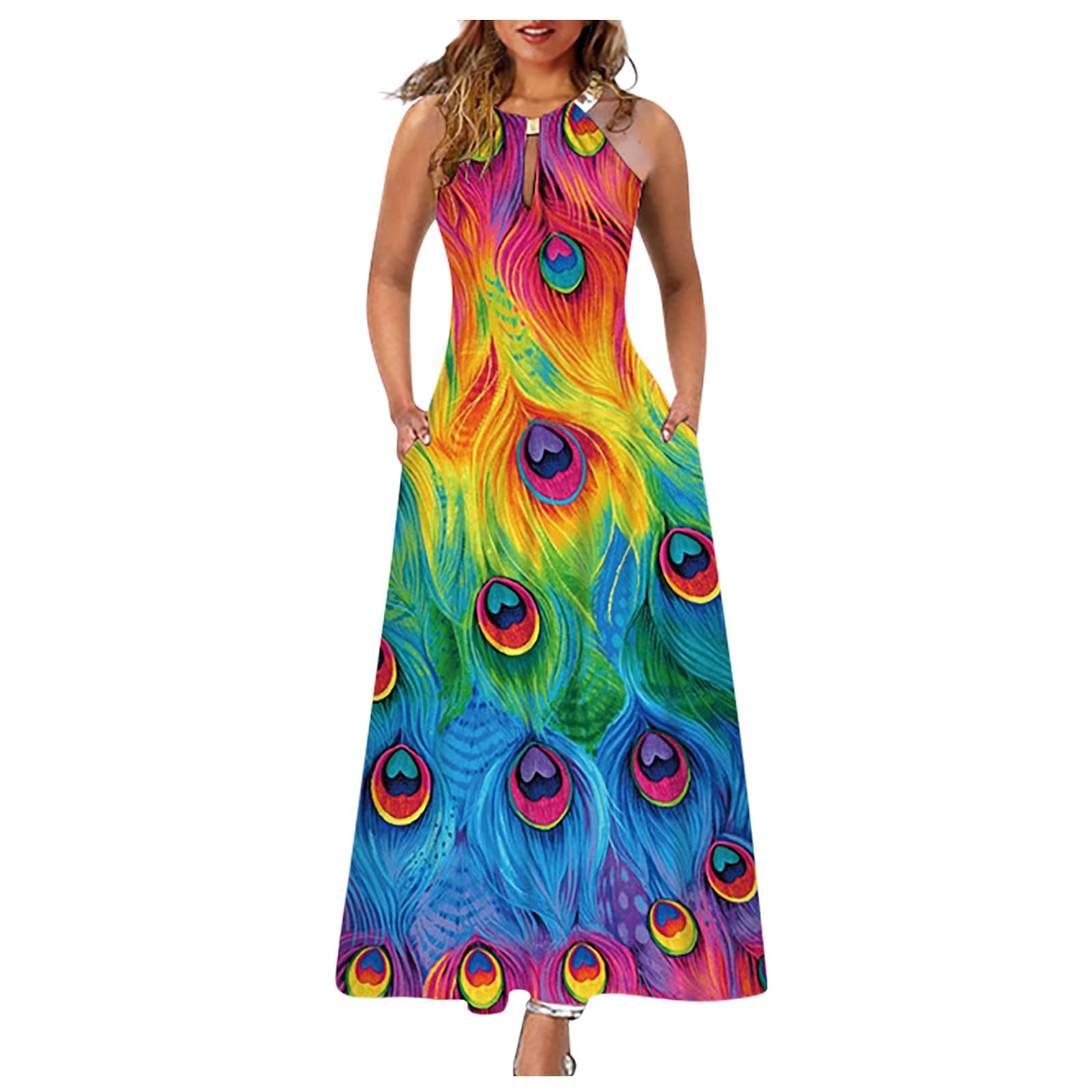 Women's Summer Maxi Dress 2022 - Casual Beach Dress with Pockets, Loose Fit, Short Sleeve, Side Slit - Perfect for Vacation, Pool Party & Outdoor Activities