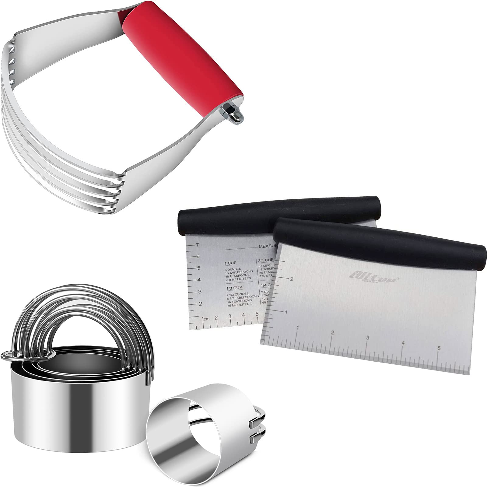 Stainless Steel Bench Scraper, Pastry Blender & Biscuit Cutter Set - Professional Baking Tools for Dough Cutting, Mixing & Cookie Making - Perfect for Home Bakers & Pastry Chefs