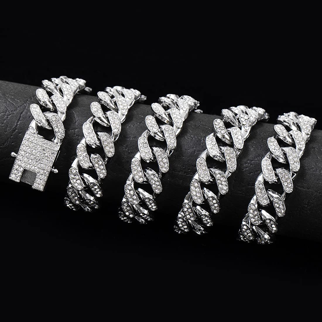 HUITIAN Cuban Link Chain for Men & Women - 14K Gold & Sterling Silver Miami Cuban Necklace with Diamond Iced-Out Bling | Hip Hop Jewelry for Parties, Gifts & Streetwear Fashion
