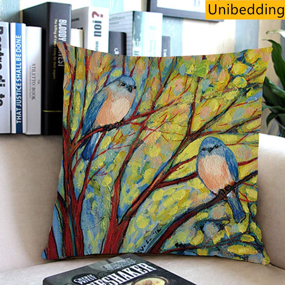 18x18 Inch Turquoise Blue Birds Pillow Covers 4 Pack - Summer Garden Decorative Cushion Covers for Outdoor Sofa, Couch, Patio & Home Decor - Perfect for Living Room, Porch and Backyard Relaxation