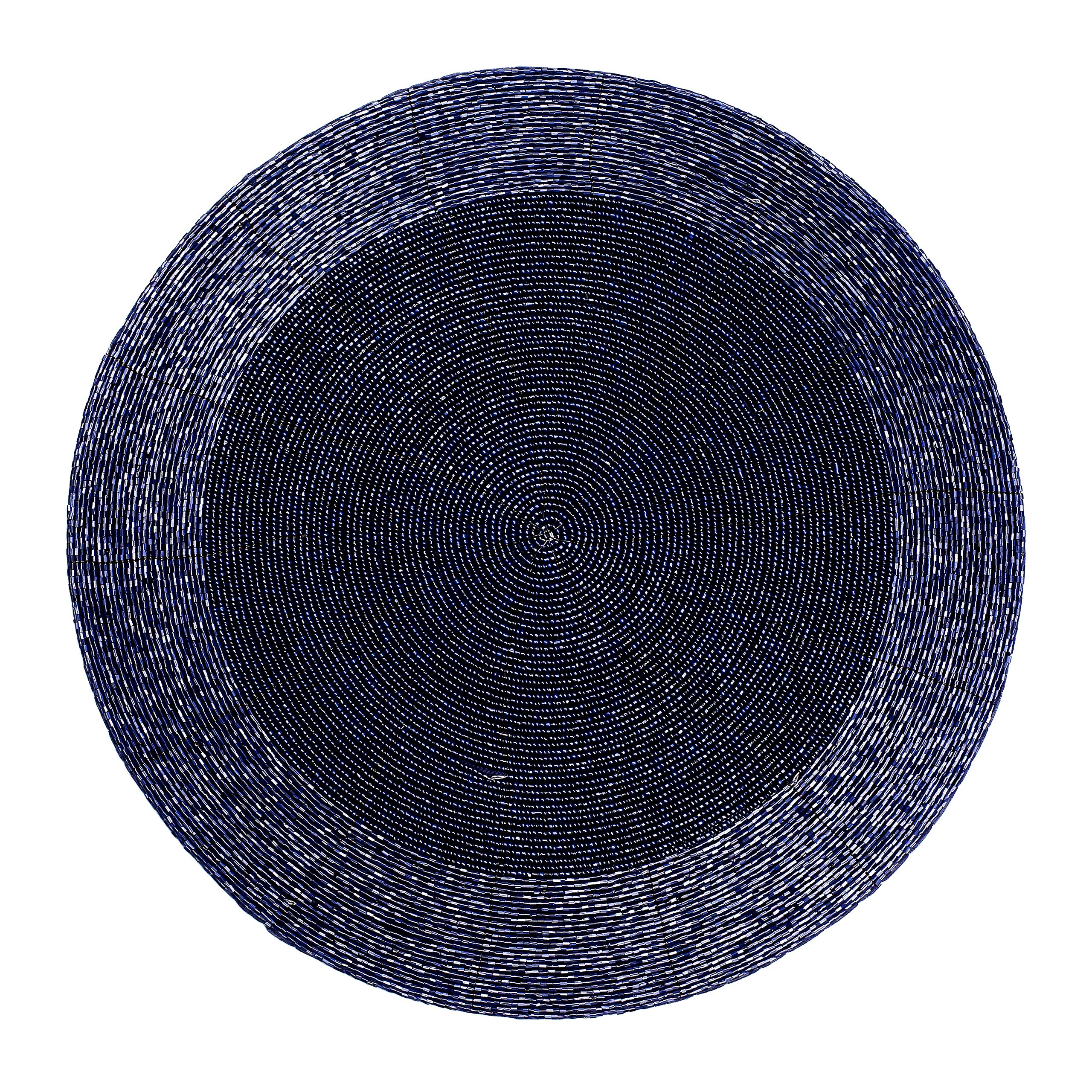 Lightnpro Farmhouse Beaded Placemats Set of 4 - Round Handwoven Table Chargers - 13 Inch Navy Blue Decorative Placemats for Dining Table & Special Occasions - Perfect for Farmhouse, Rustic, or Coastal Home Decor - Ideal for Dinner Parties, Weddings, and Holiday Gatherings