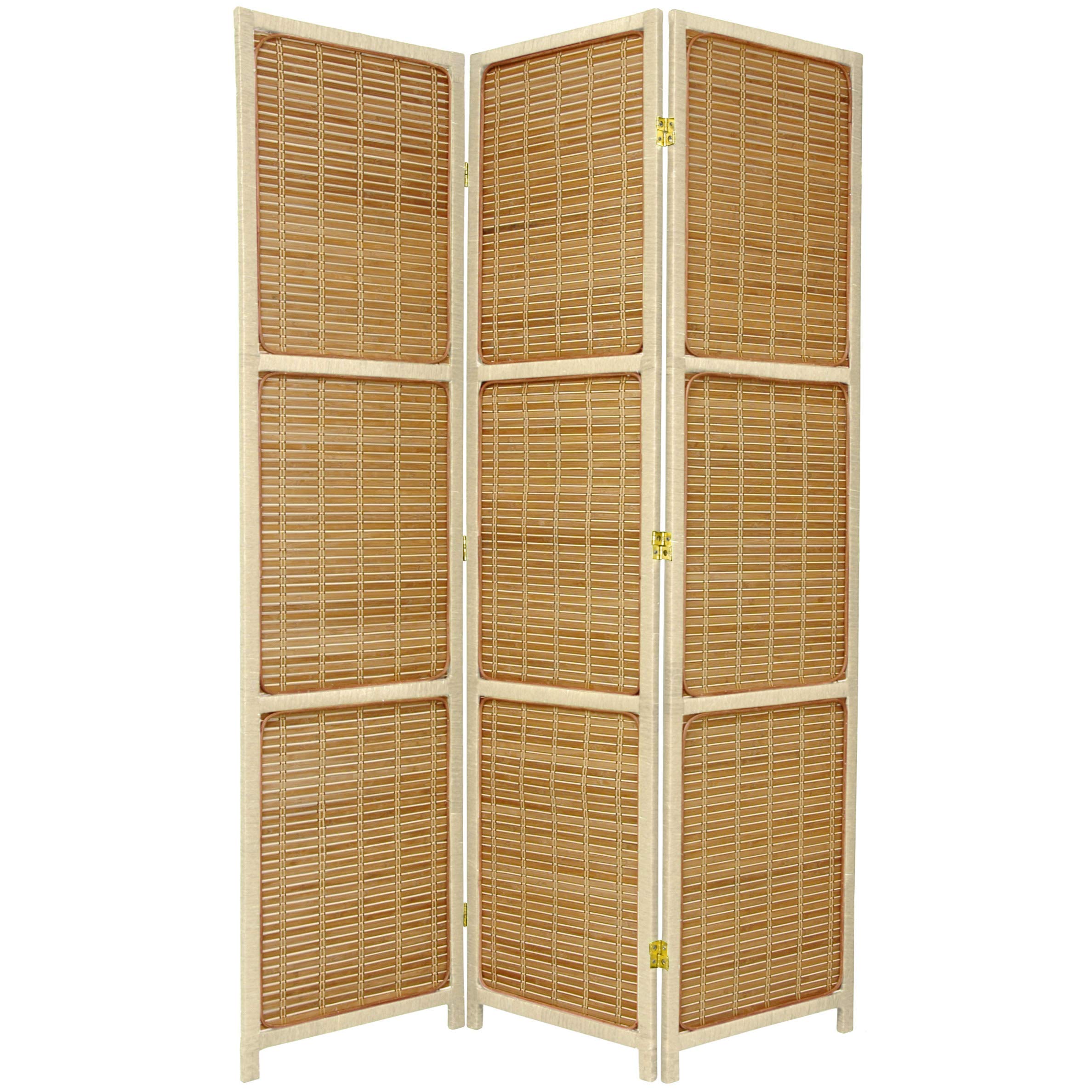 6 ft. Tall Woven Red Lantern 3-Panel Room Divider - Cream Handcrafted Asian Style Partition Screen for Living Room, Bedroom & Office Decor