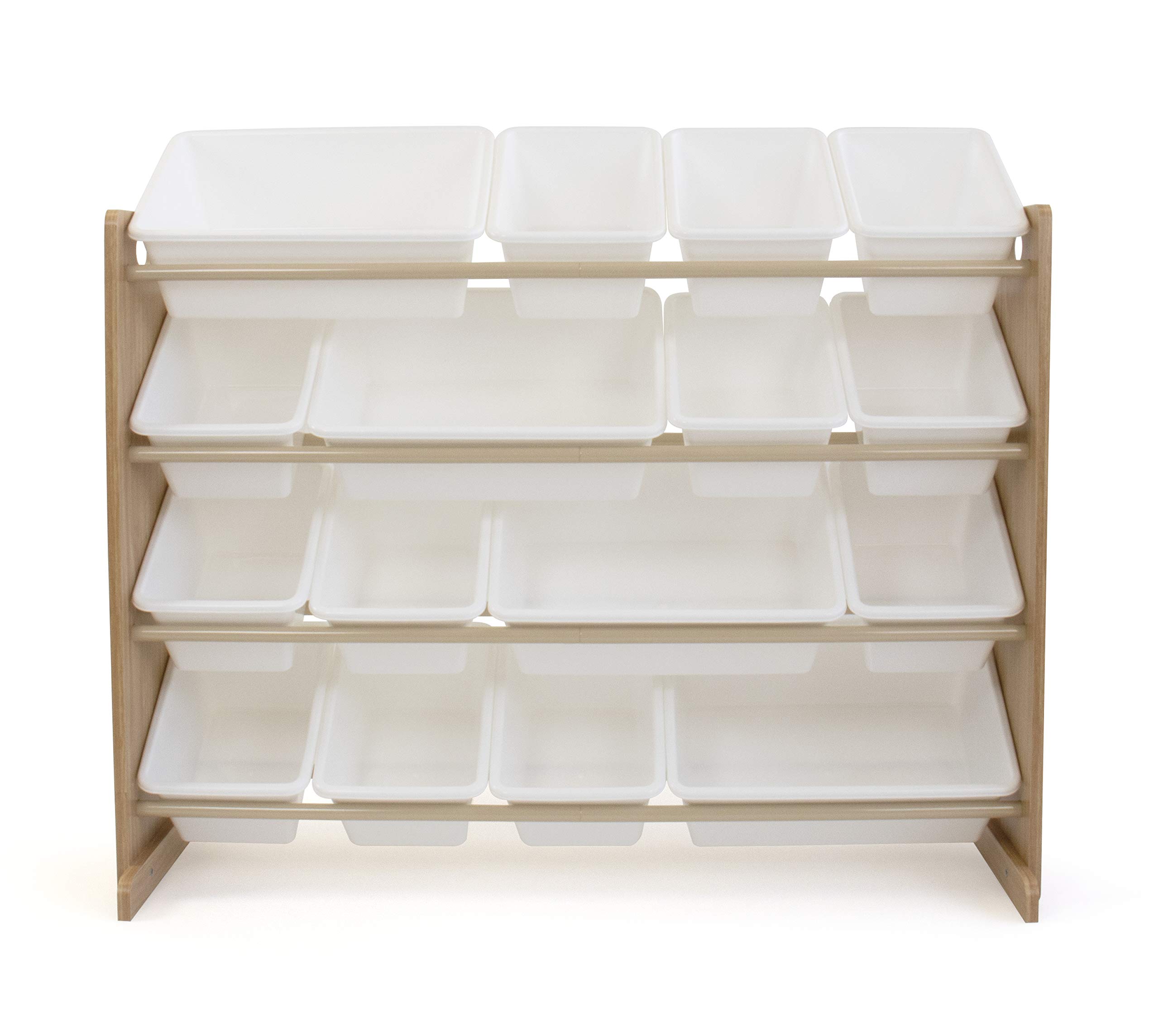 Humble Crew Extra-Large 16-Bin Toy Organizer & Kids Book Rack Storage Shelf with Deep Sleeves - Natural/White Universal Toy Storage Solution for Playroom, Nursery, and Classroom Organization