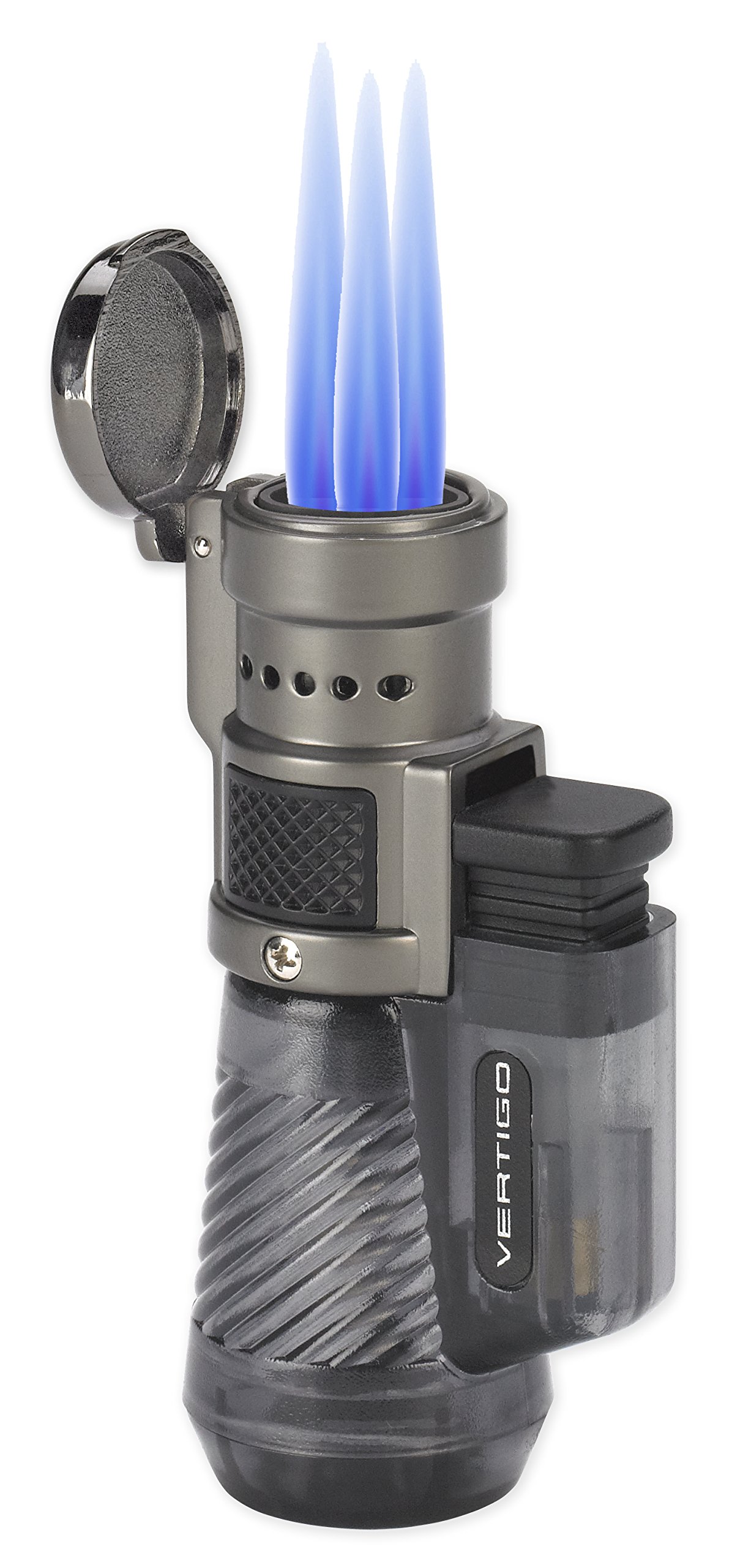 VERTIGO by Lotus Cyclone Triple Torch Cigar Lighter - Clear Windproof Jet Flame Butane Lighter for Cigars, Cigarettes & Outdoor Use - Perfect for Smoking Enthusiasts & Gifts