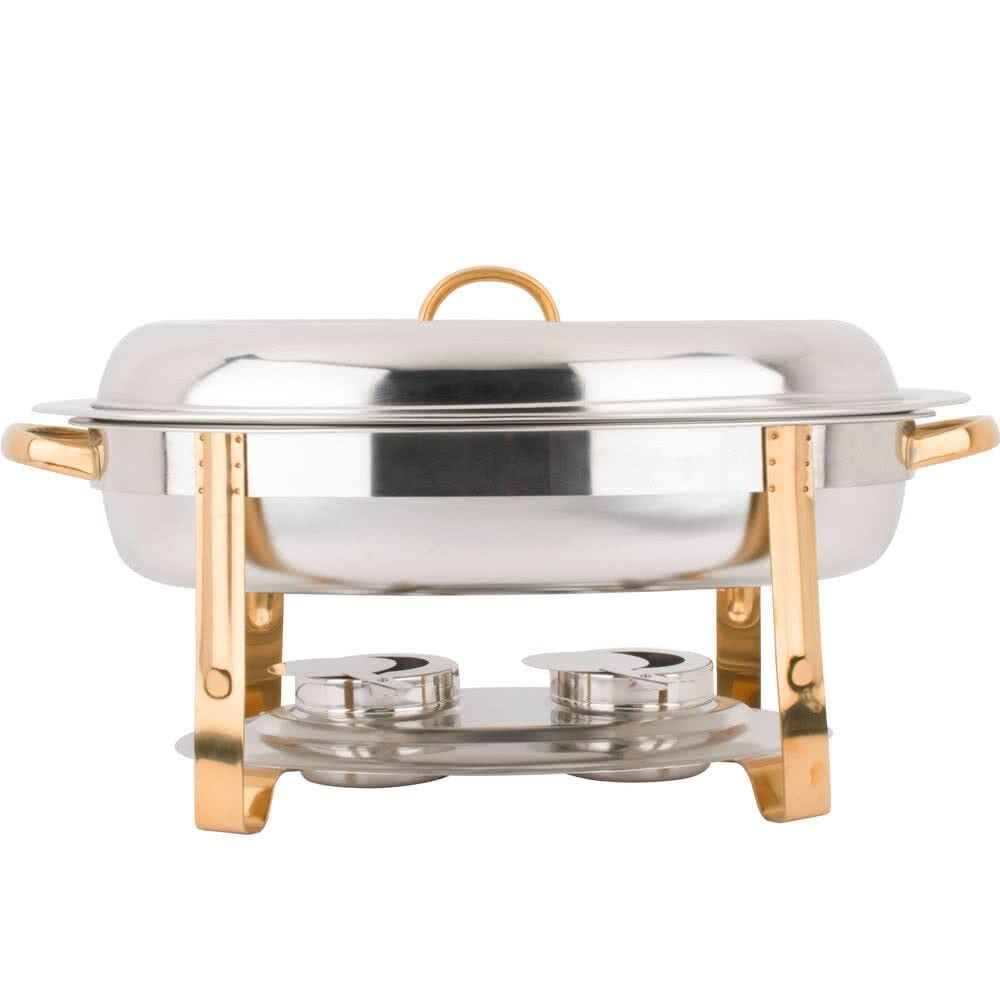 ALIDAM 6 Qt Stainless Steel Chafing Dish Buffet Set - 3-Pack Gold Oval Chafer with Full Size Warming Tray | Perfect for Catering, Buffets, Weddings & Party Food Service