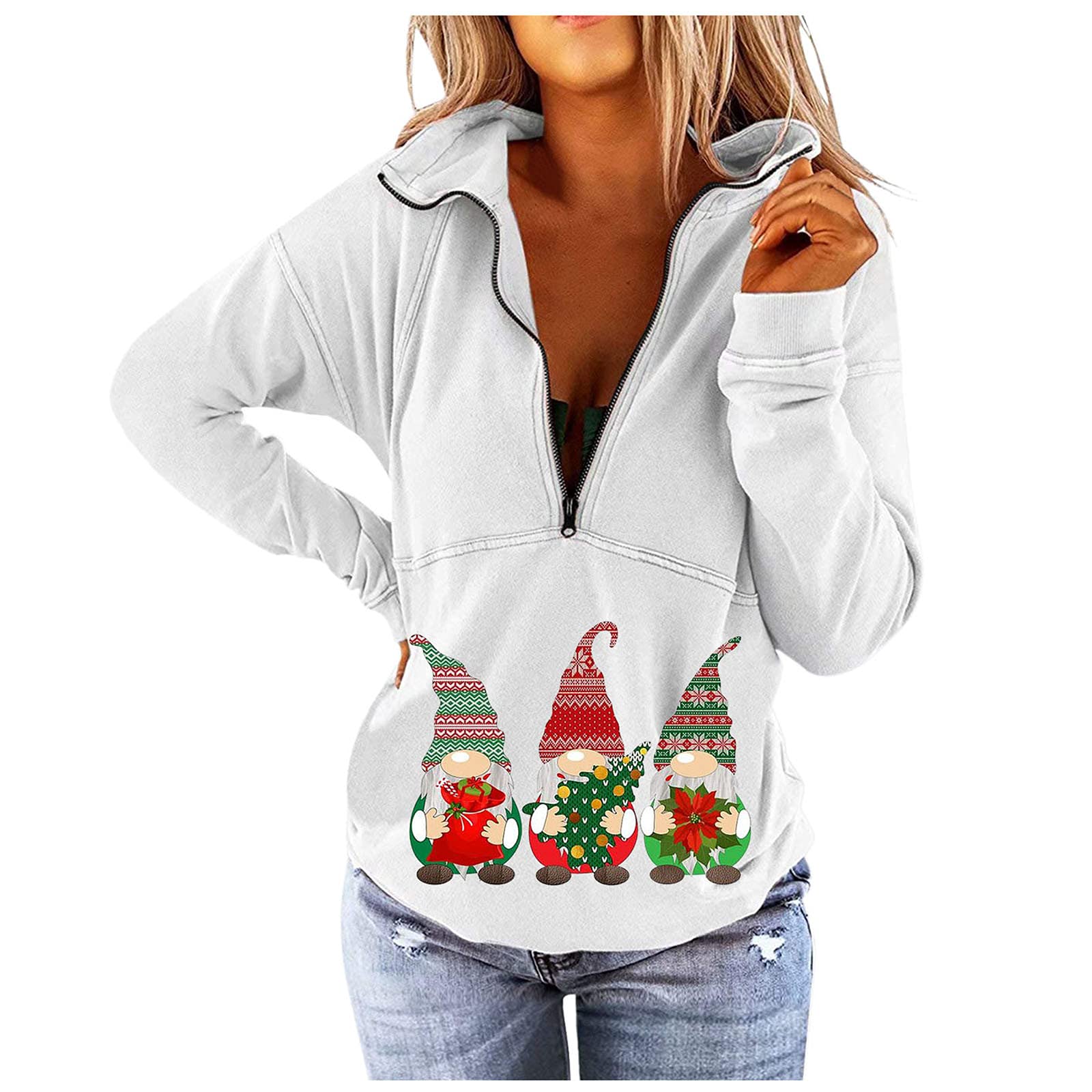Women's Casual Zip-Up Hoodie with Christmas Print - Cozy Pullover Sweater for Winter | Perfect for Holiday Gifts, Outdoor Activities & Lounge Wear